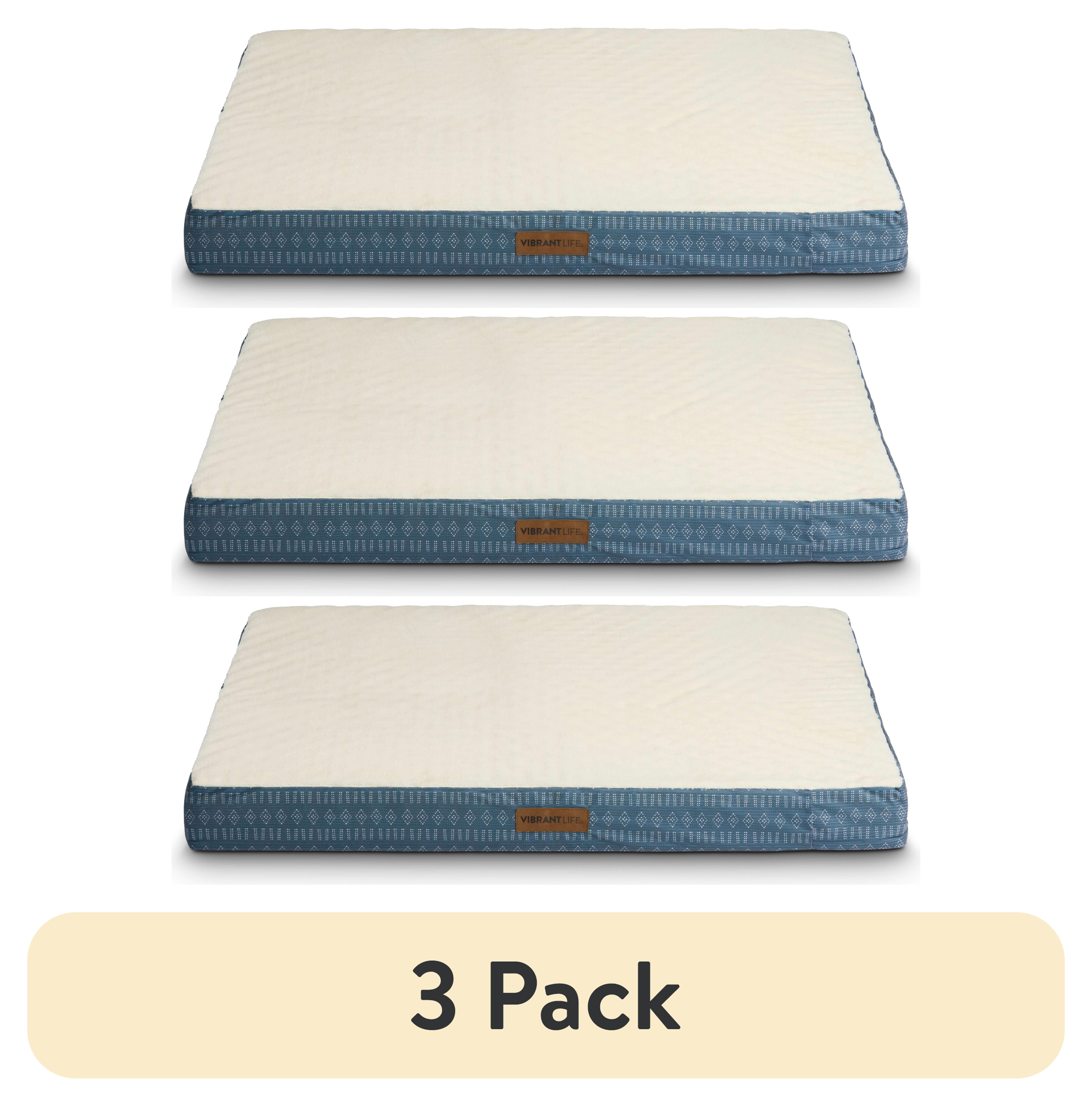(3 pack) Vibrant Life Jumbo Orthopedic Foam Dog Bed for Large Breeds , Extra Large 41" x 31", Blue
