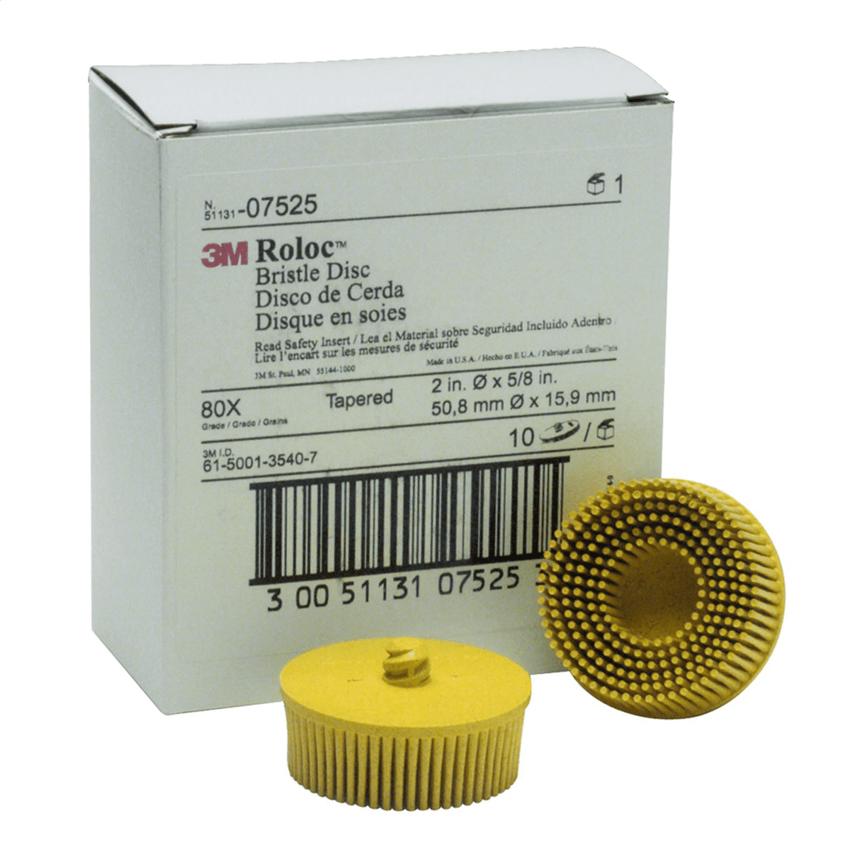 3M Automotive 7525 2" Scotch-Brite Roloc Bristle Discs 80 Grit Med Yellow