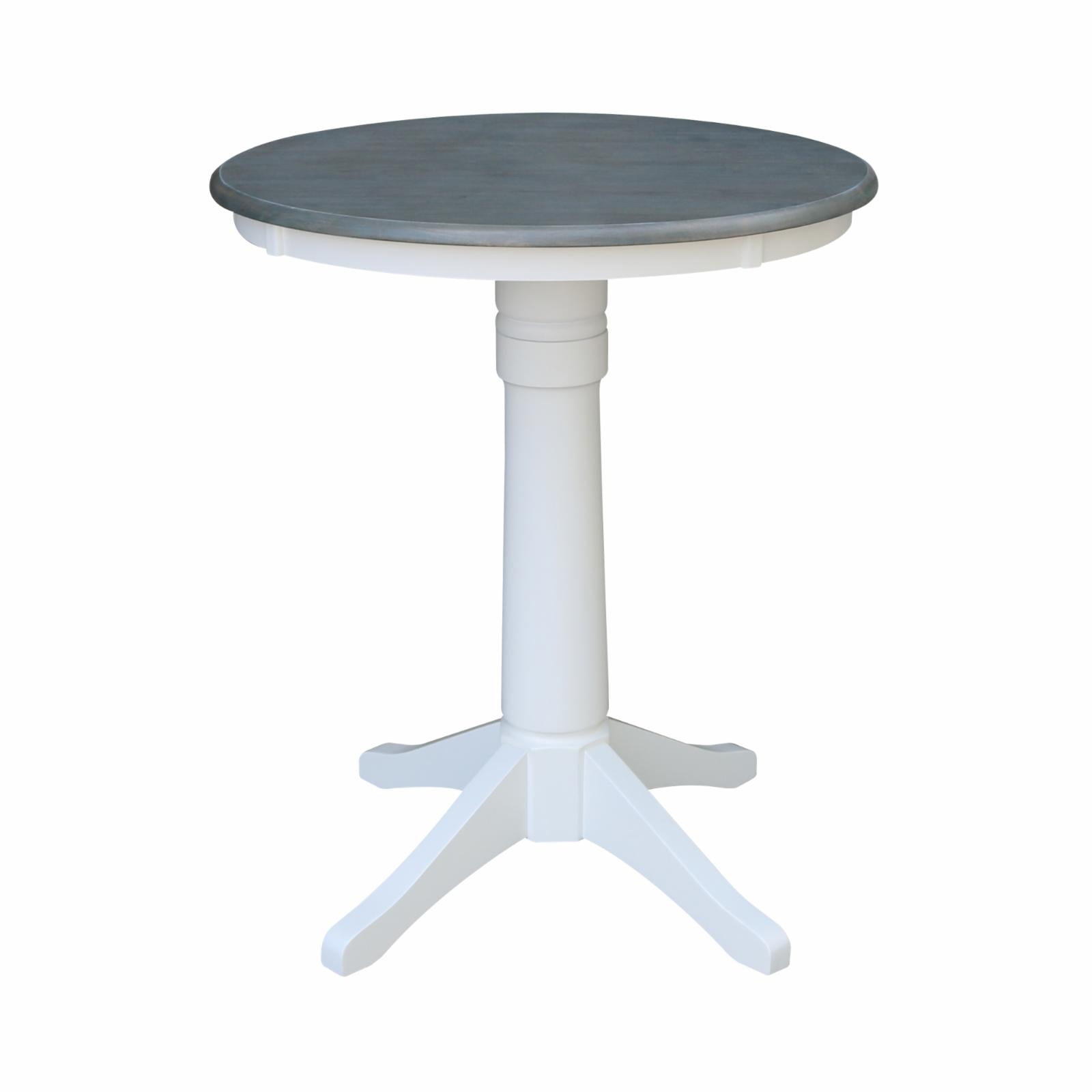 30" Round Solid Wood Counter Height Pedestal Dining Table in White/Heather Gray by International Concepts
