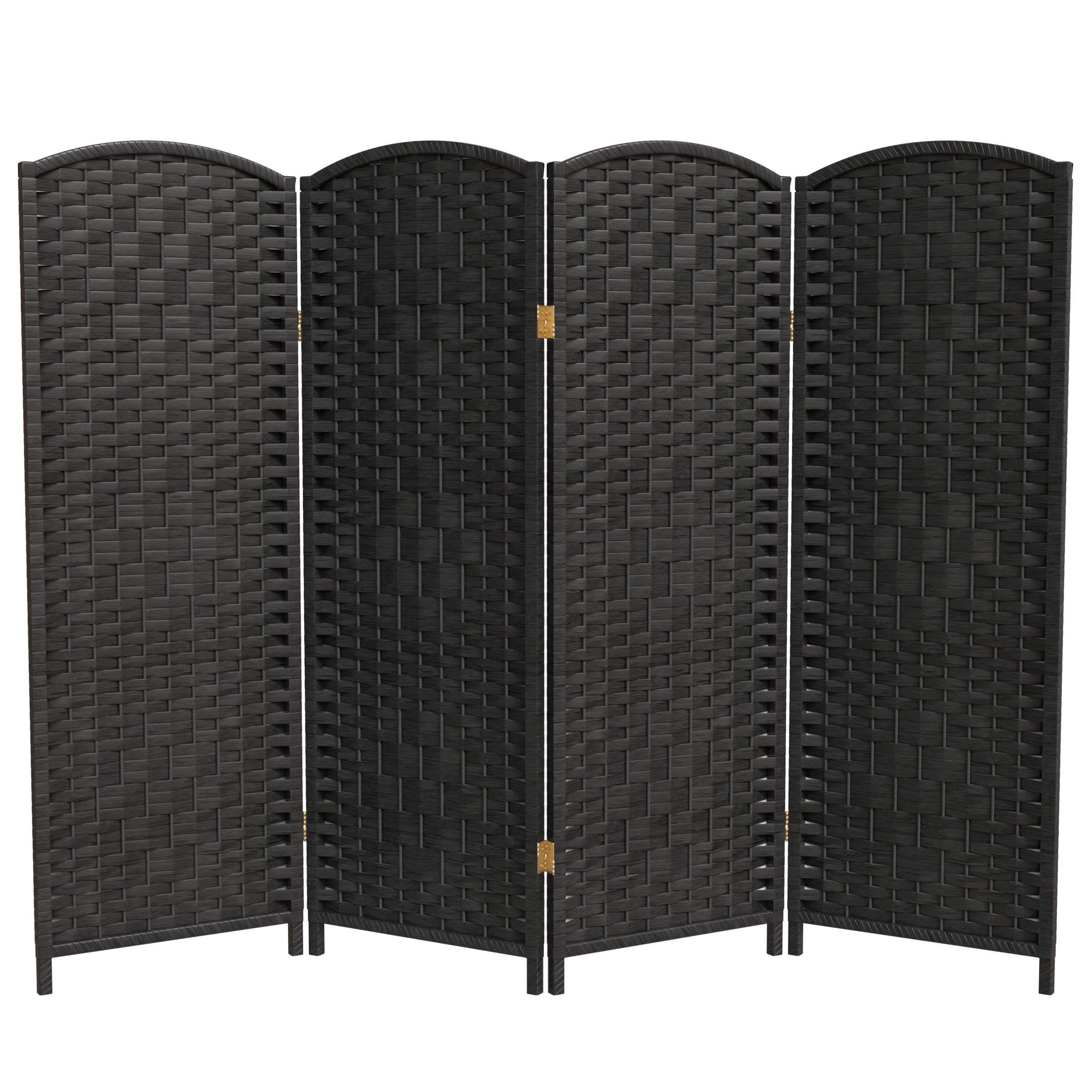 Red Lantern 4 ft. Short Diamond Weave Fiber Folding Screen - Black - 4 Panel