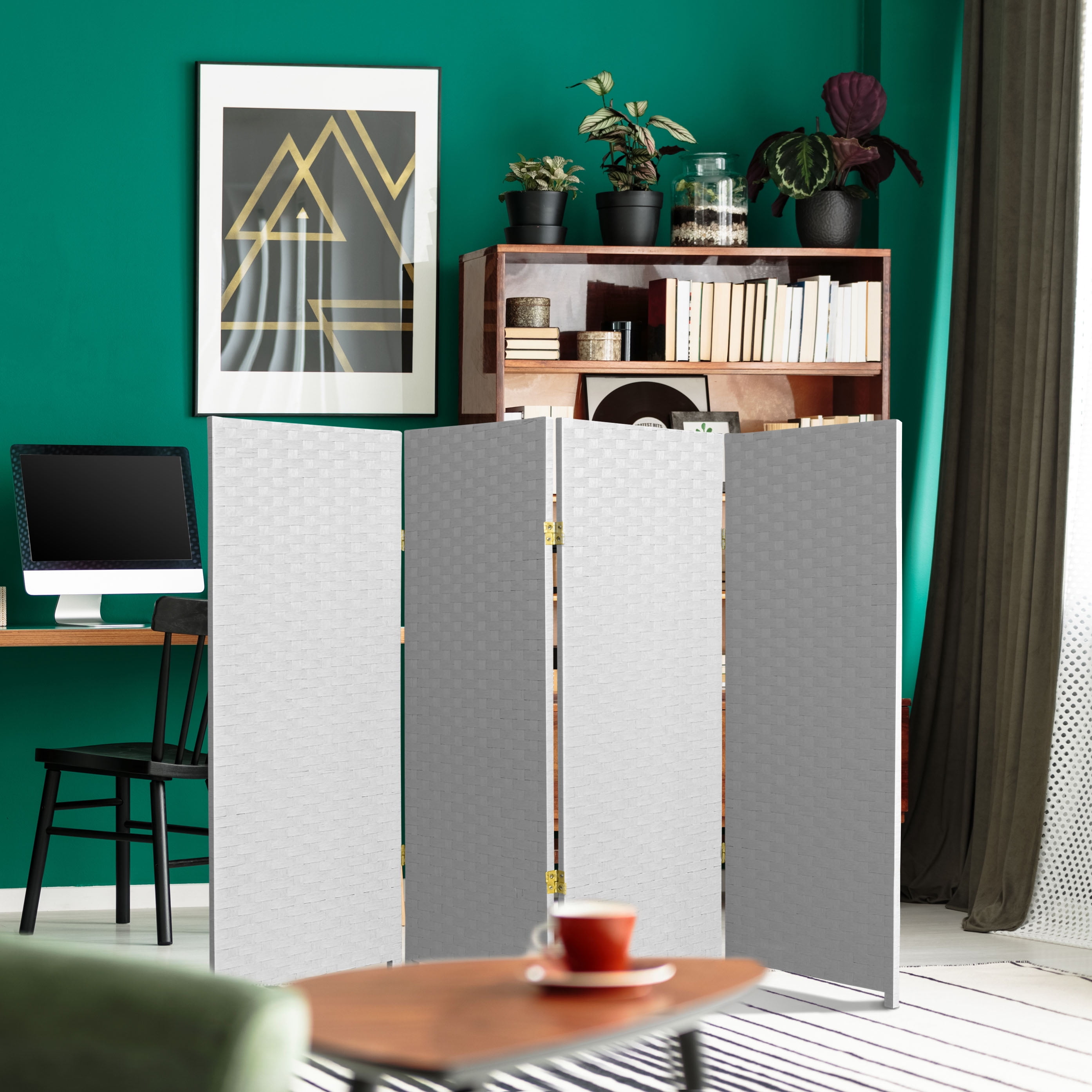 4 ft. Tall Woven Fiber Panel Screen Room Divider - White - 4 Panel