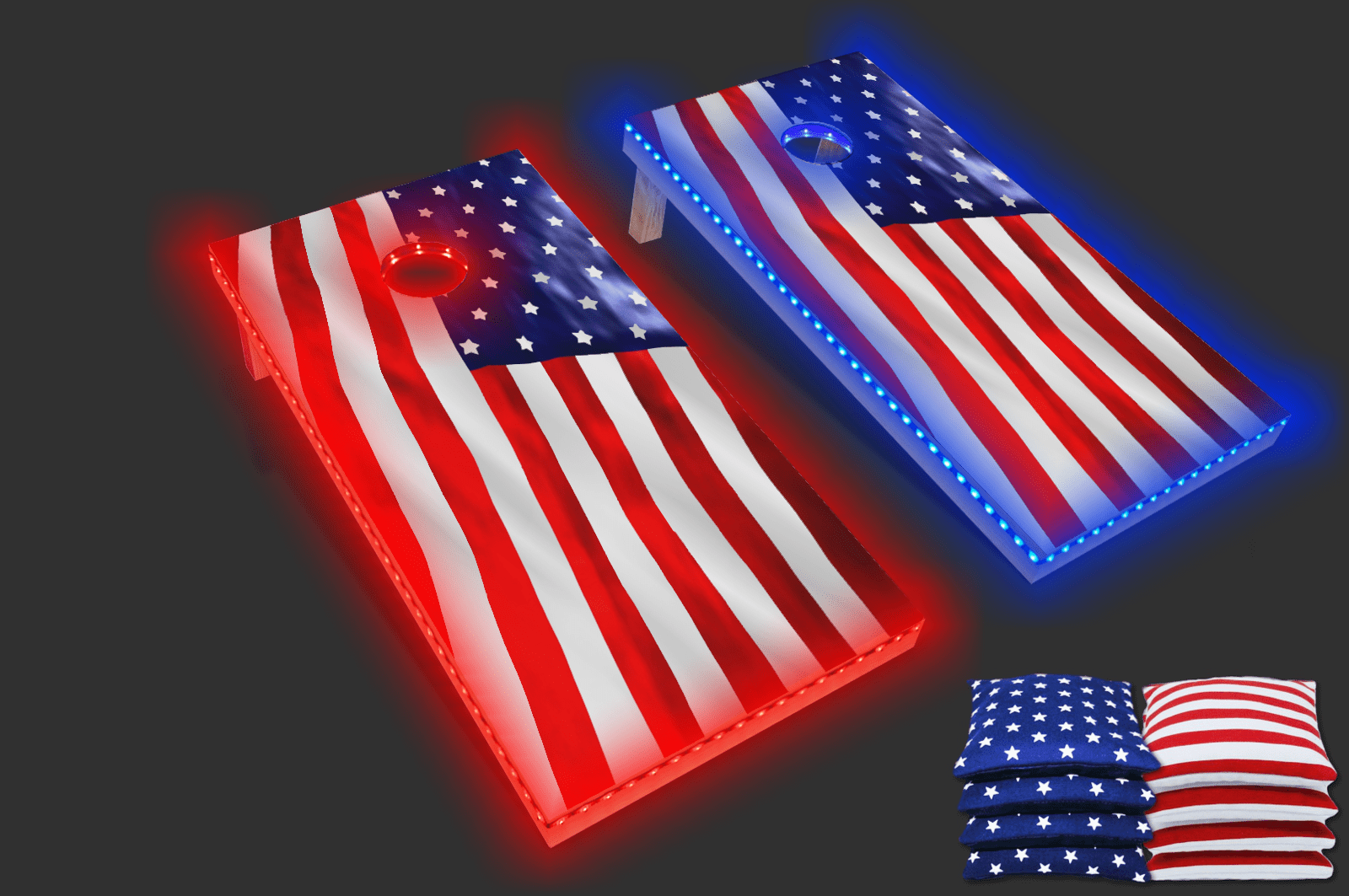 4 ft. X 2 ft. Wood Cornhole Bag Toss Boards w/ Color-Changing LED Lights & 8 All-Weather Bags - USA Edition