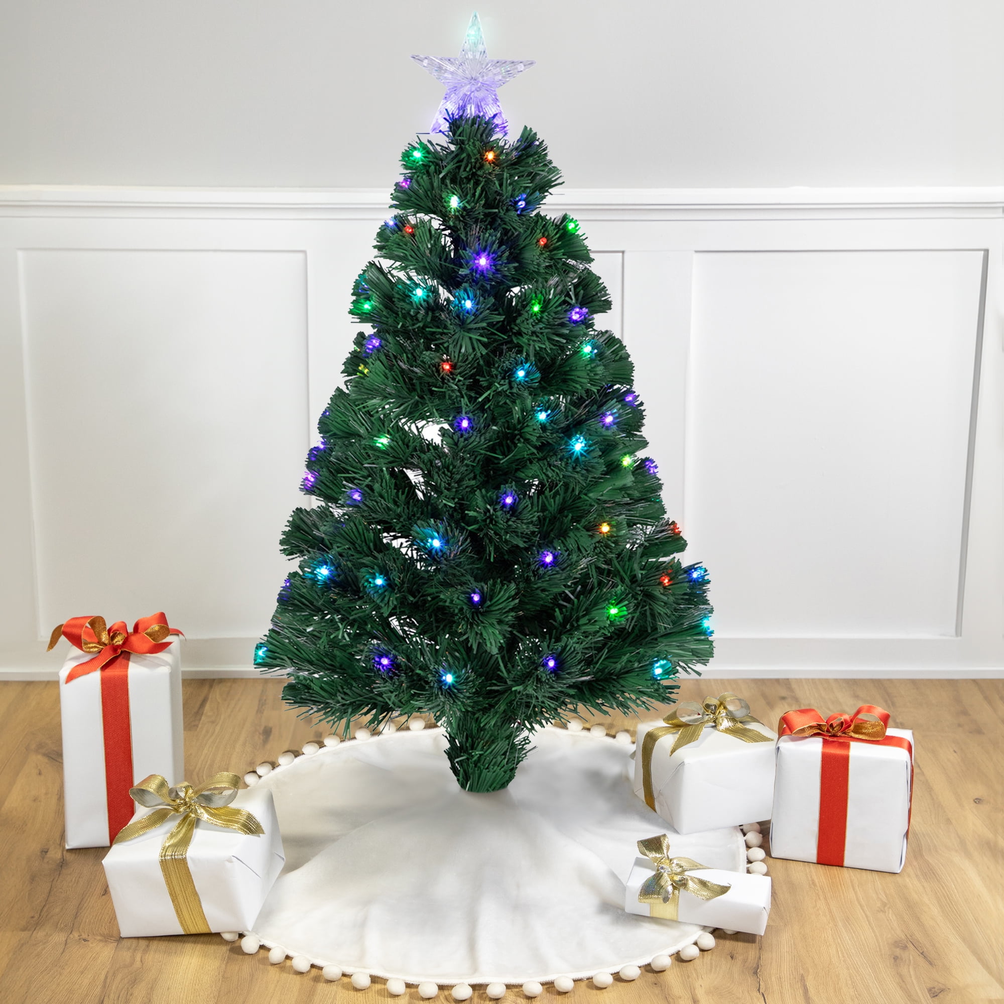 4' Pre-Lit LED Color Changing Fiber Optic Artificial Christmas Tree with Stars