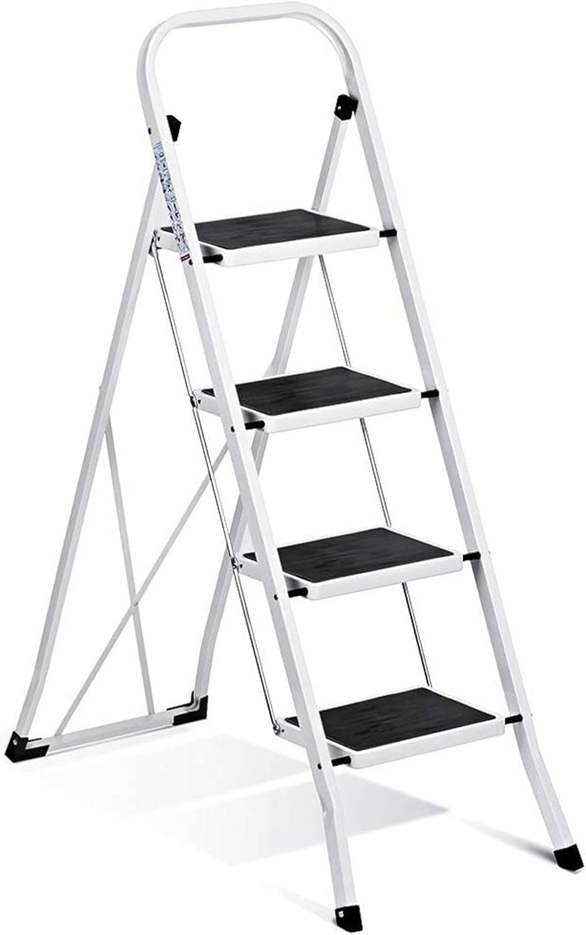 4 Step Ladder, Upgo Folding Step Stool with Extra Wide Anti-Slip Pedal, 330lbs Lightweight Portable Sturdy Steel Ladders with Handgrip for Household Kitchen Office Outdoor
