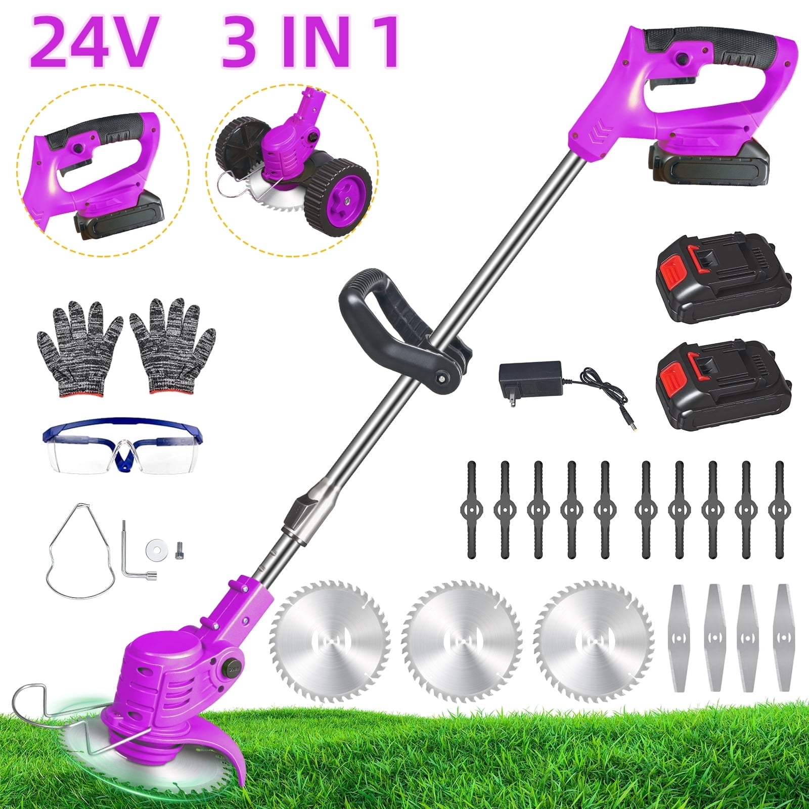 KingFurt 3-in-1 Wheel Edger Mini-Mower, Electric Weed Wacker 2x1.5A Battery Powered