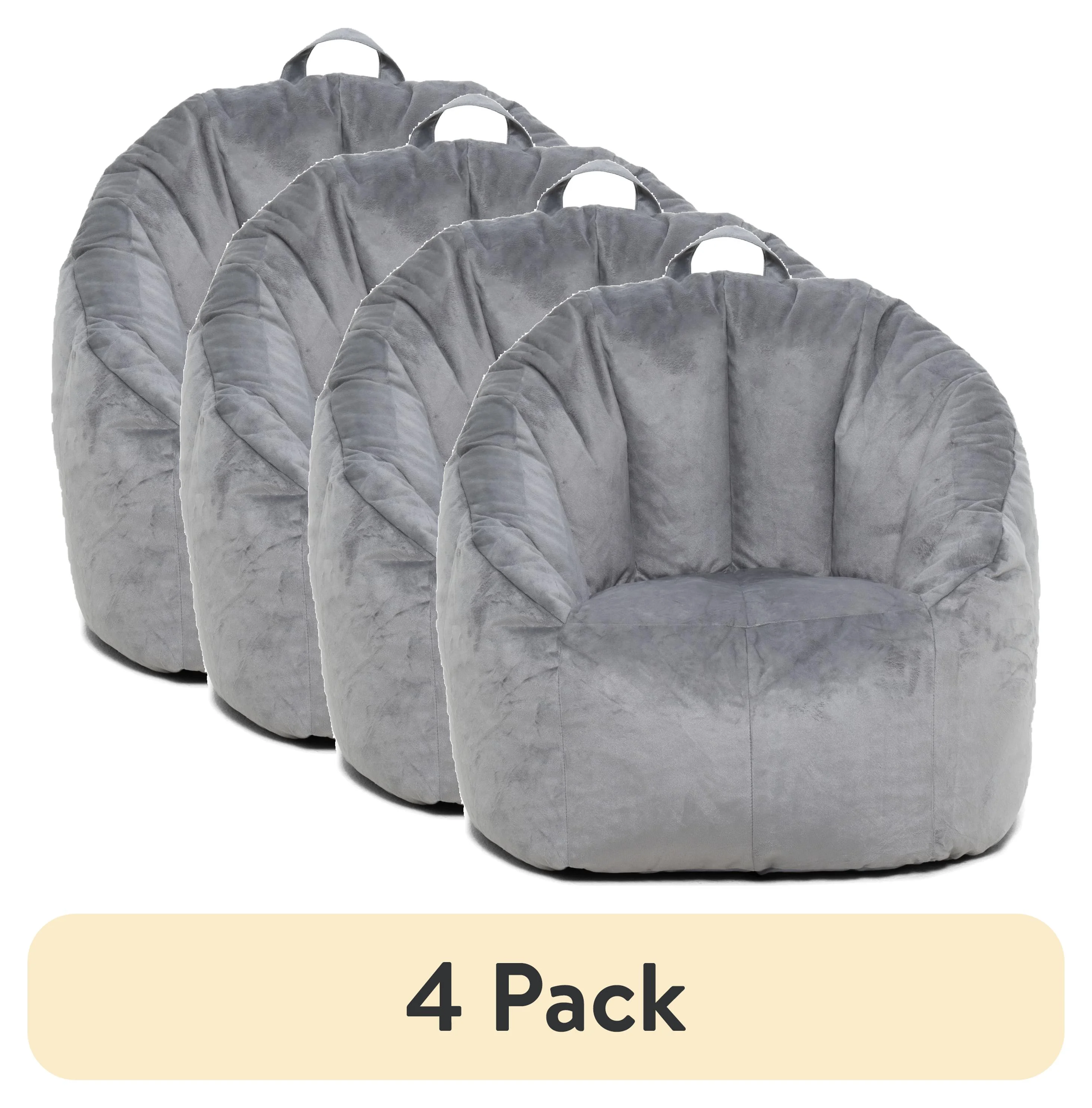 (4 pack) Big Joe Joey Bean Bag Chair, Plush, Kids/Teens, 2.5ft, Gray