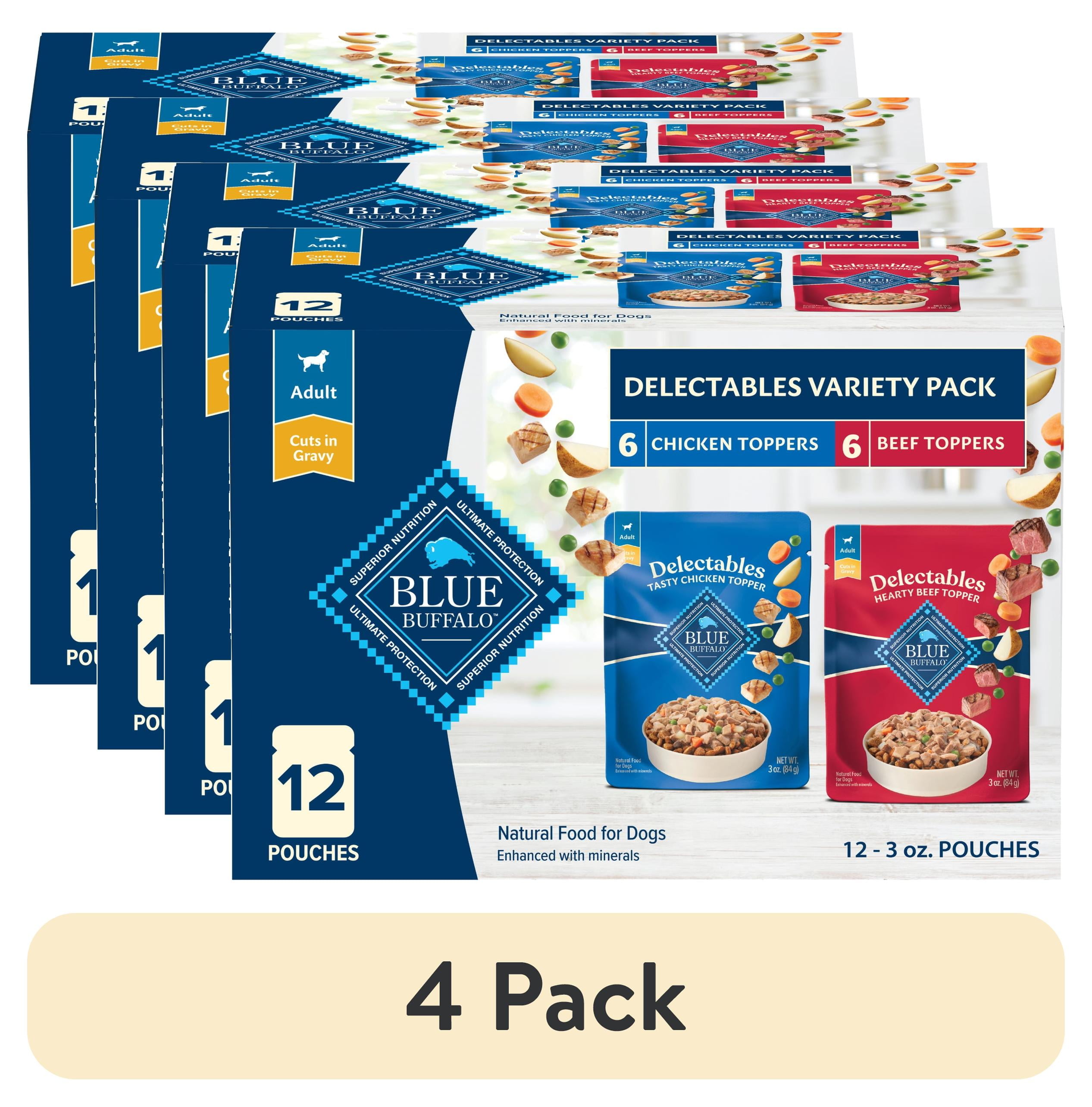 (4 pack) Blue Buffalo Delectables Natural Wet Dog Food Variety Pack, Chicken & Beef, 3-oz. (12ct)