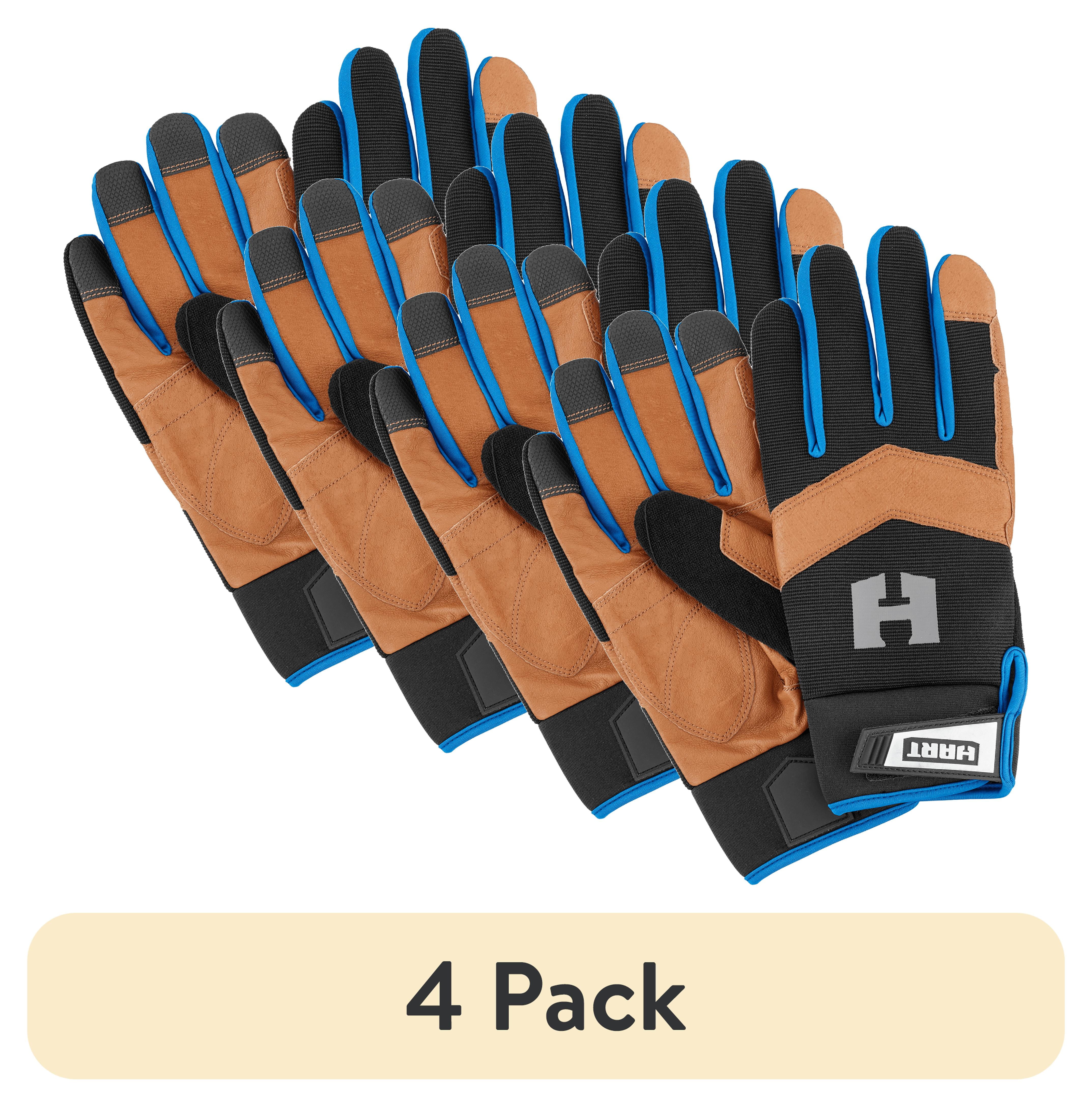 (4 pack) HART Leather Palm Work Gloves, 5-Finger Touchscreen Capable, Size Large Safety Workwear Gloves