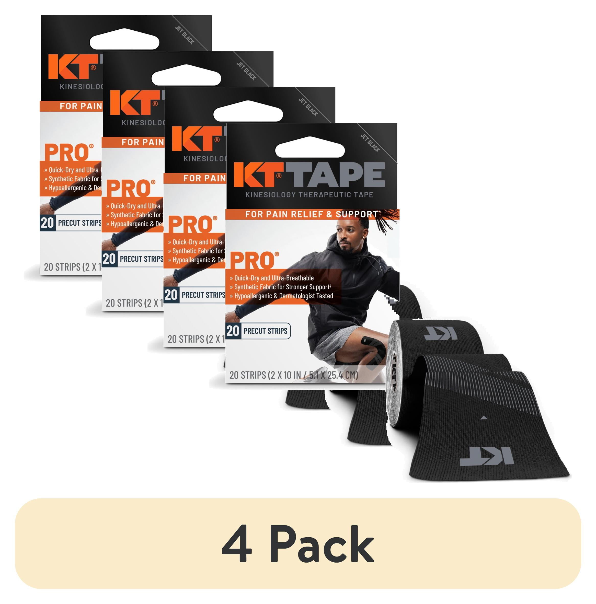 (4 pack) KT Tape Pro Ultra-Breathable Synthetic Kinesiology Tape, Jet Black, 20 Precut Strips
