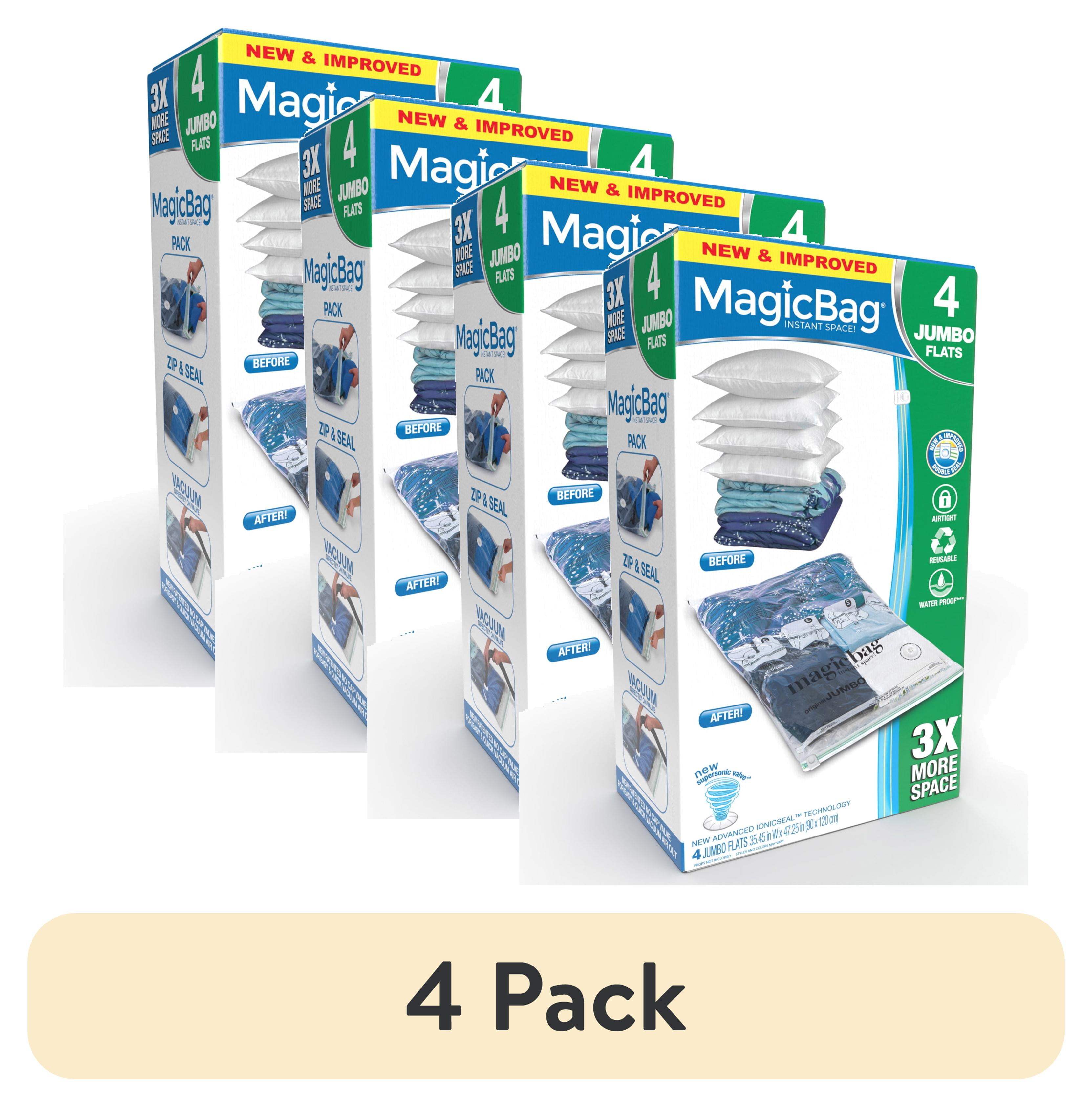 (4 pack) MagicBag Vacuum Sealed Closet Organizers, Clear, Set of 4, Flat Jumbo