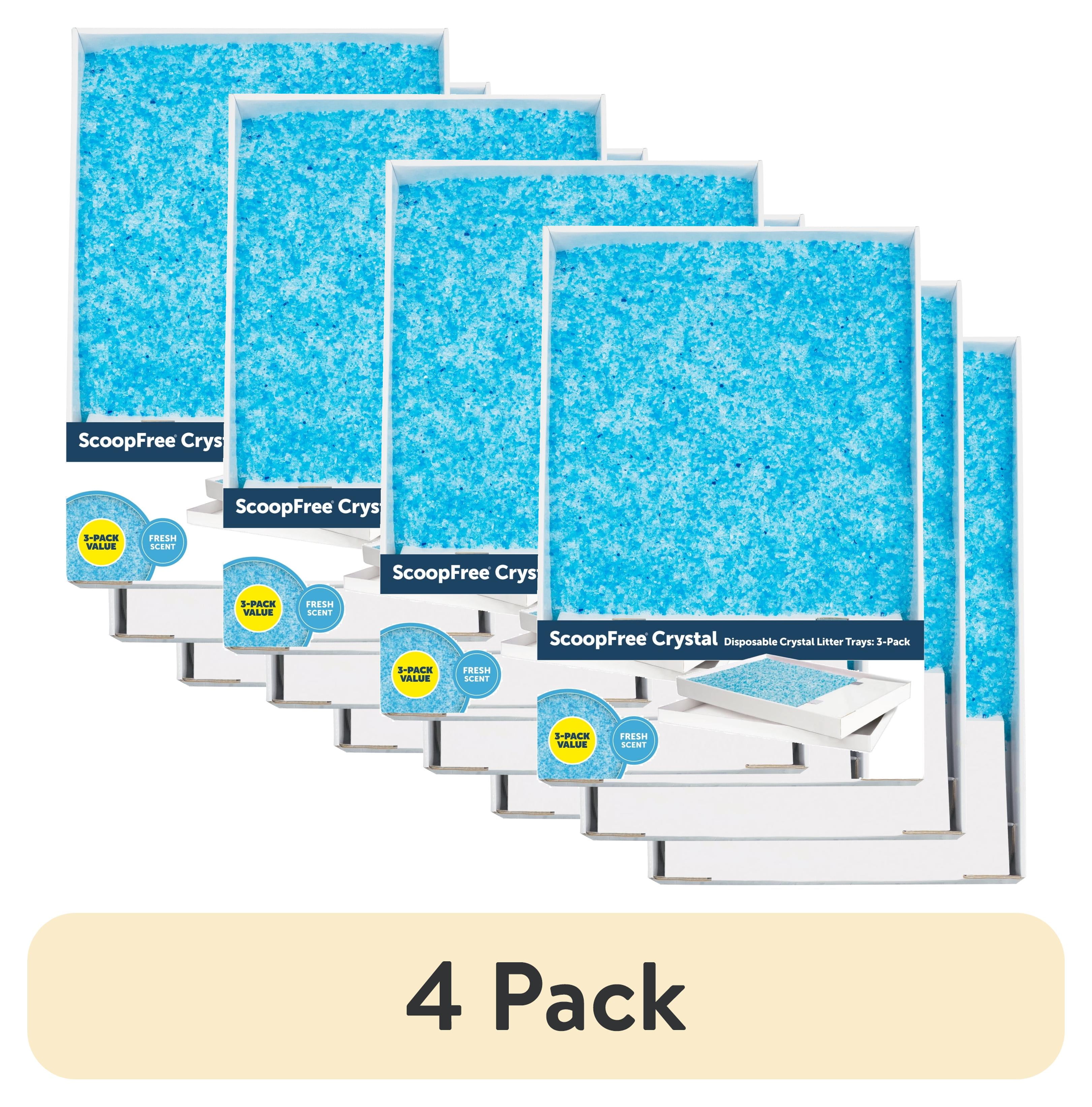 (4 pack) PetSafe ScoopFree Crystal Disposable Cat Litter Trays, Fresh Scent, Silica Crystals, 3-Pack, Blue