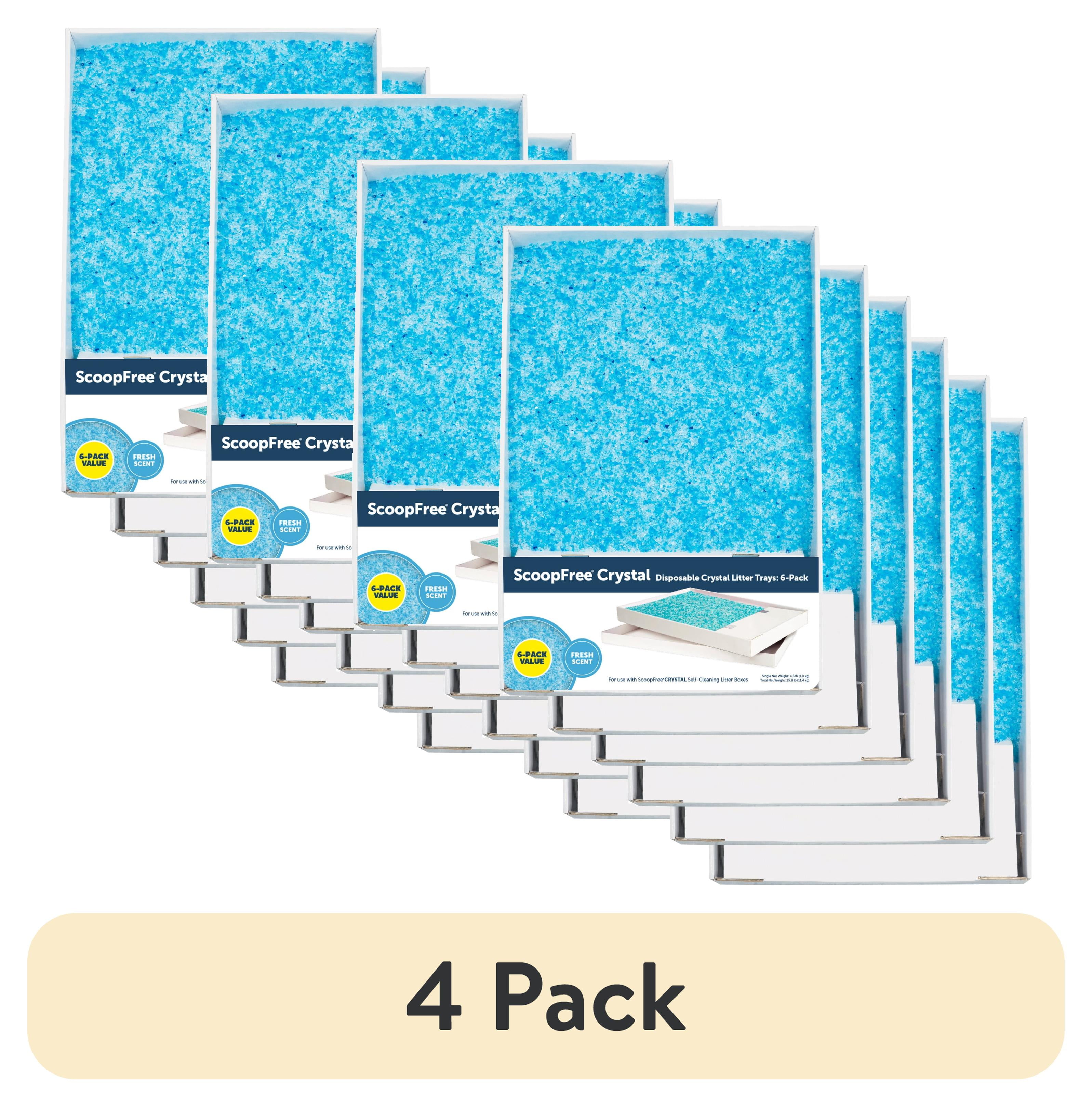 (4 pack) PetSafe ScoopFree Crystal Disposable Cat Litter Trays, Fresh Scent, Silica Crystals, 6-Pack, Blue