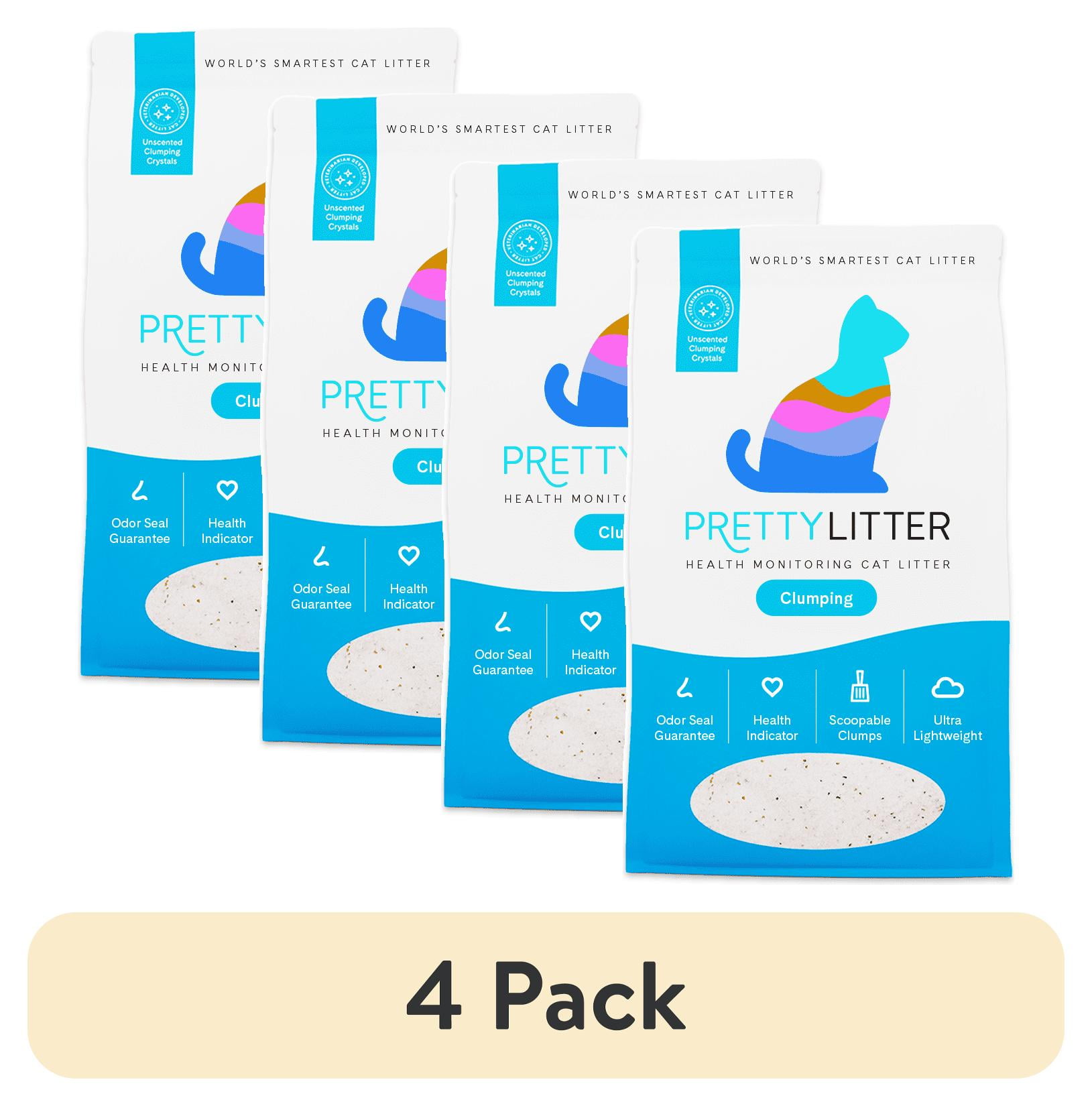 (4 pack) PrettyLitter Clumping Health Monitoring Cat Litter, Unscented, 10 lb Bag