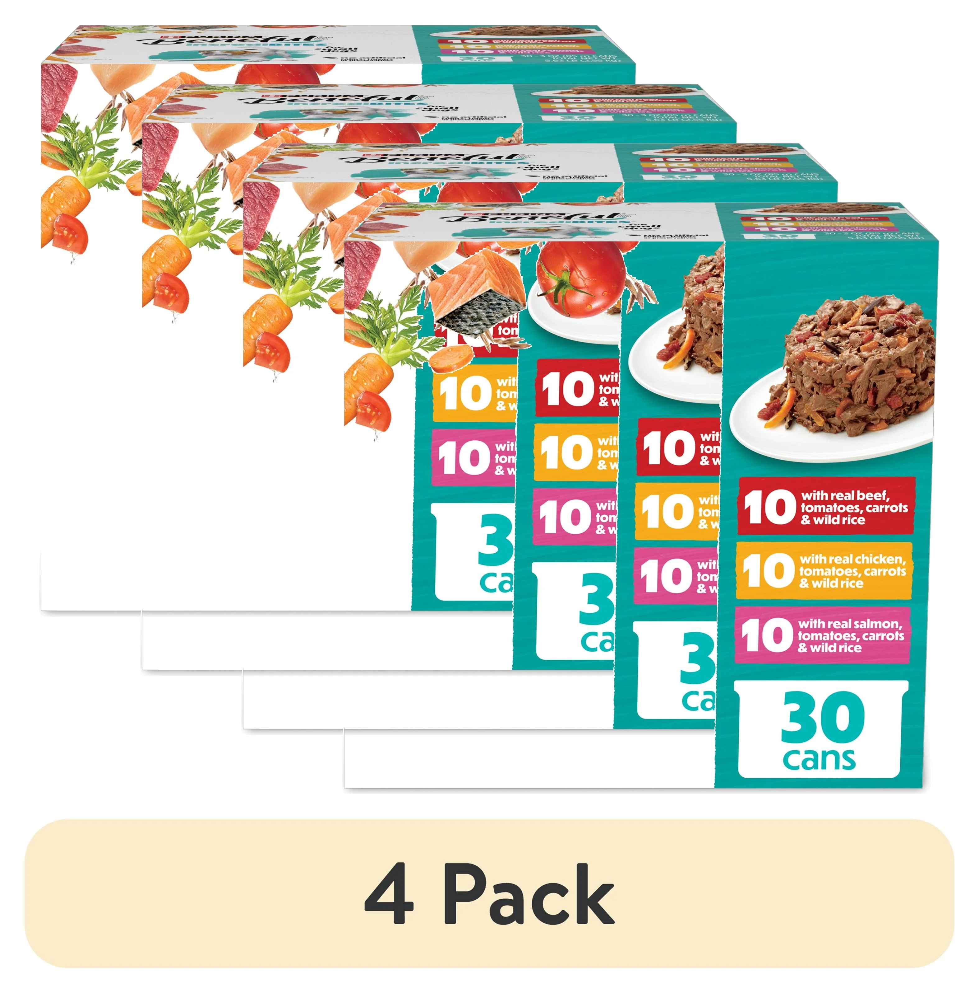 (4 pack) Purina Beneful Small Breed Wet Dog Food Variety Pack, IncrediBites With Real Beef, Chicken and Salmon