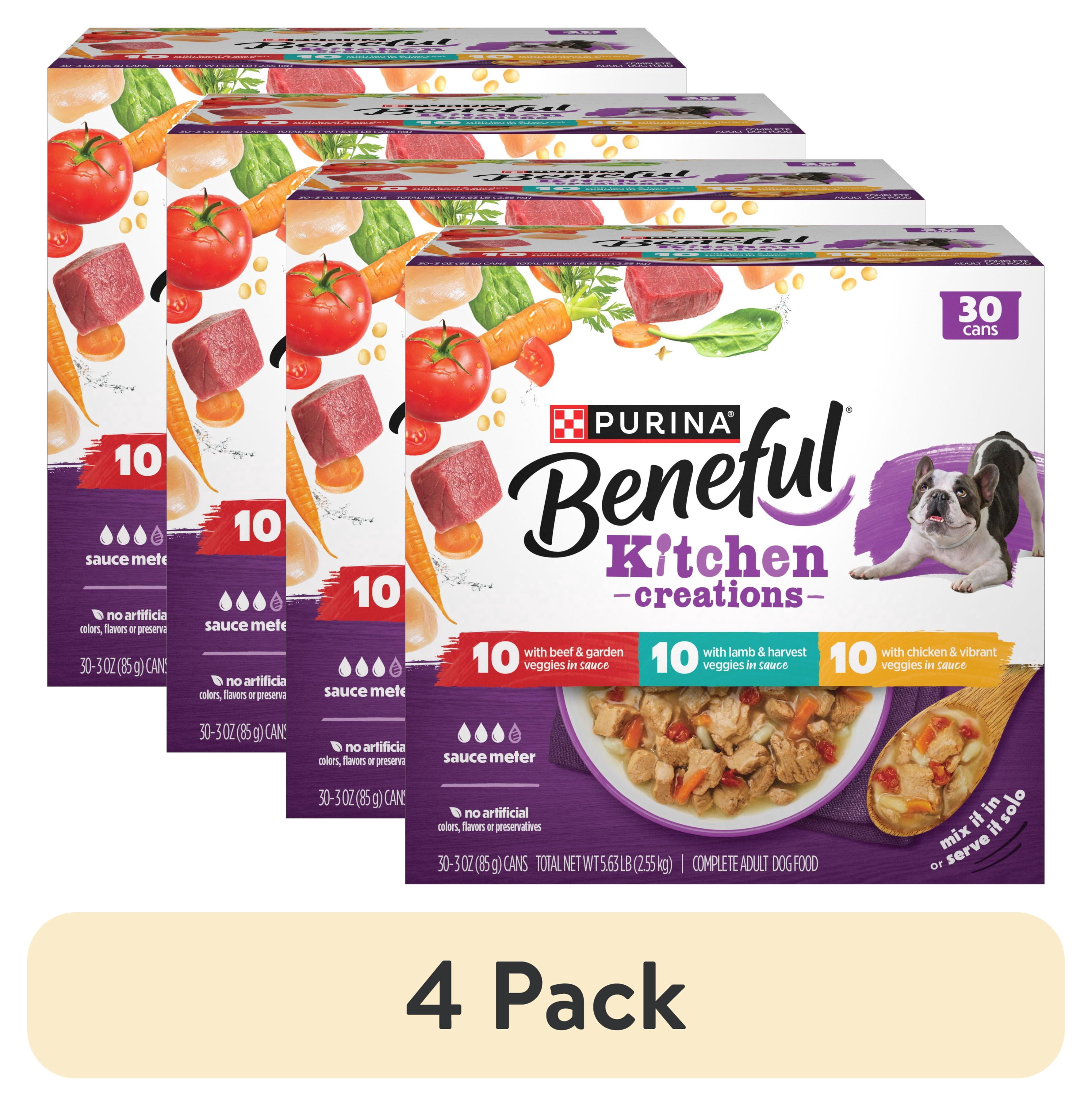 (4 pack) Purina Beneful Kitchen Creations With Beef, Chicken, or Lamb Wet Dog Food Variety Pack, 3 oz Cans (30 Pack)