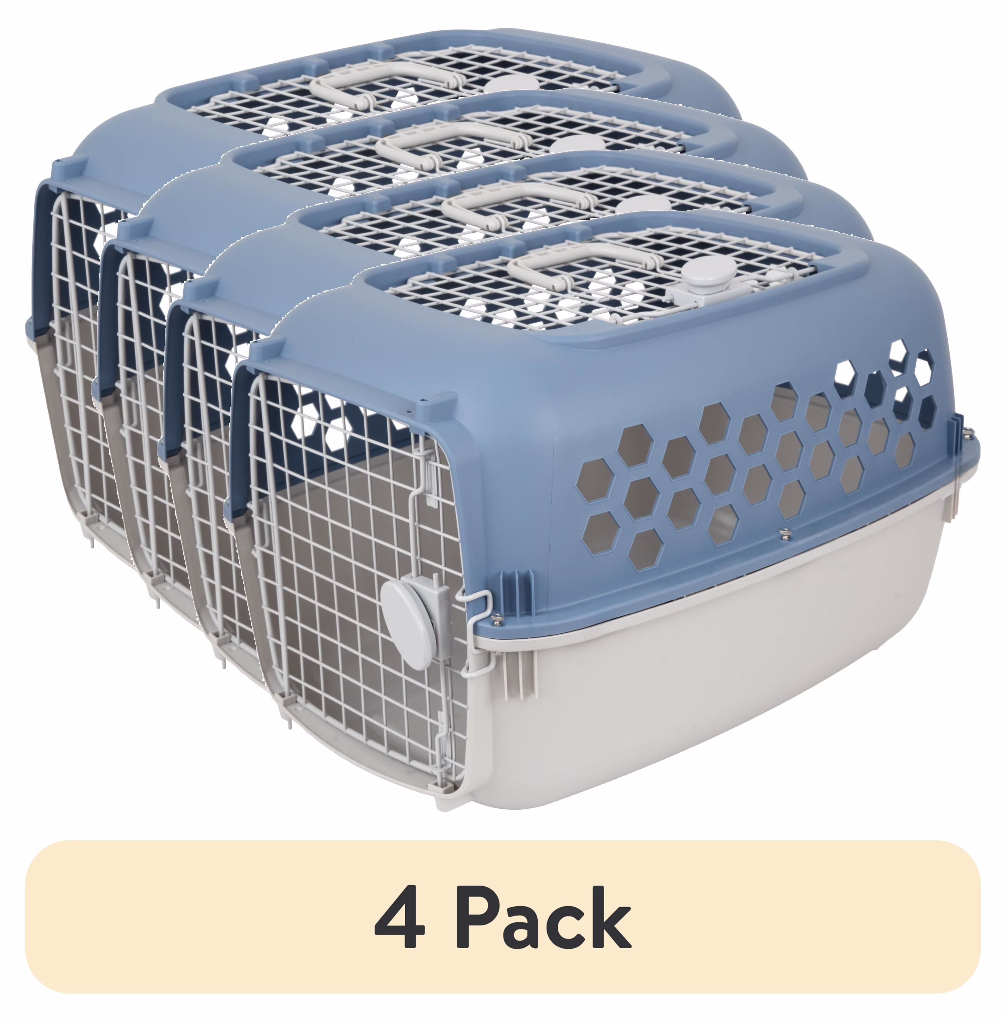(4 pack) Vibrant Life Kennel for Dogs & Cats, Durable Plastic, Two Door Openings, Blue, Maximum Pet Weight 30 lbs, 24" L x 16.5" W x 14.5"H