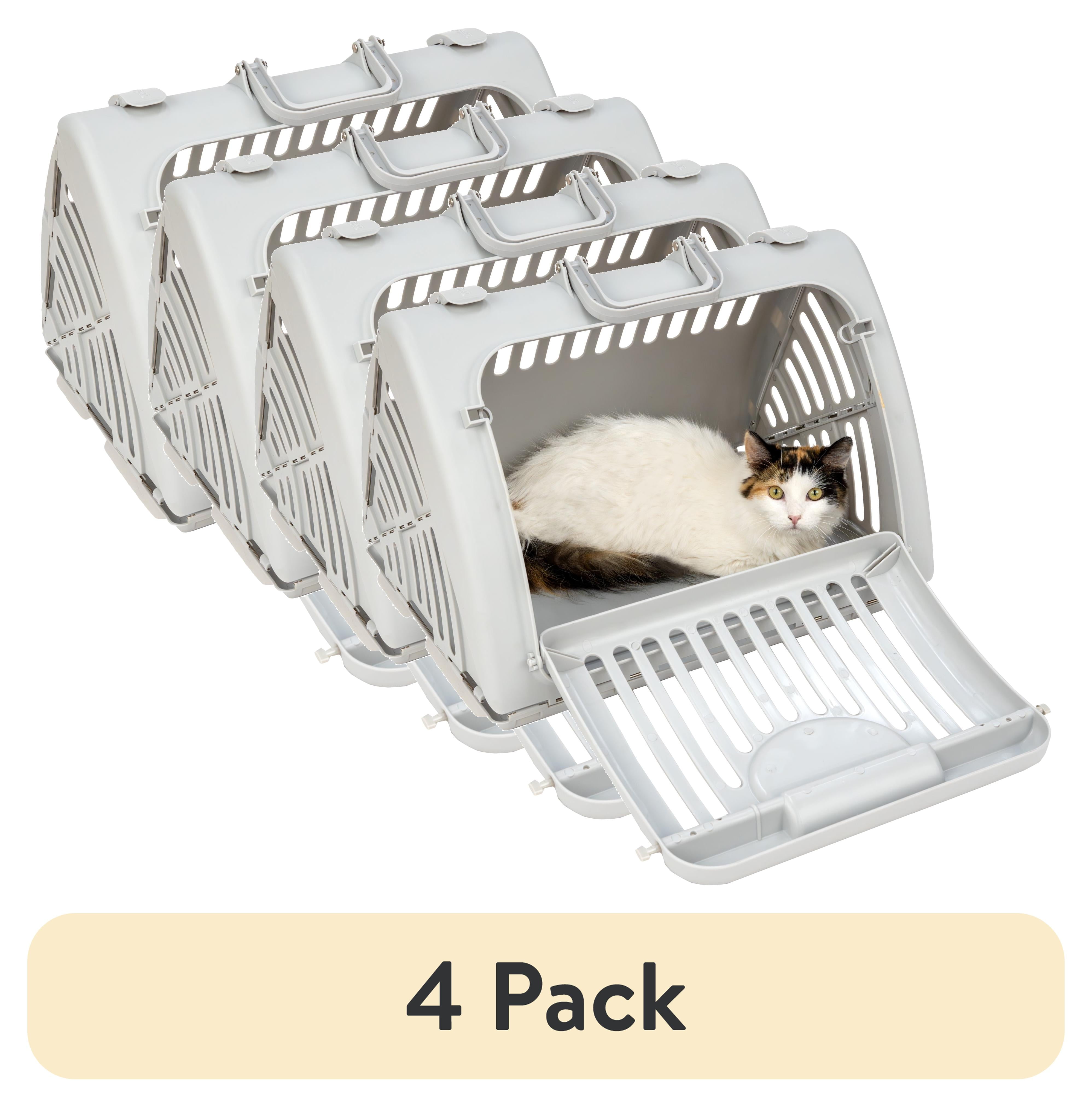 (4 pack) Vibrant Life Foldable Plastic Travel Cat Carrier, Gray, One Size