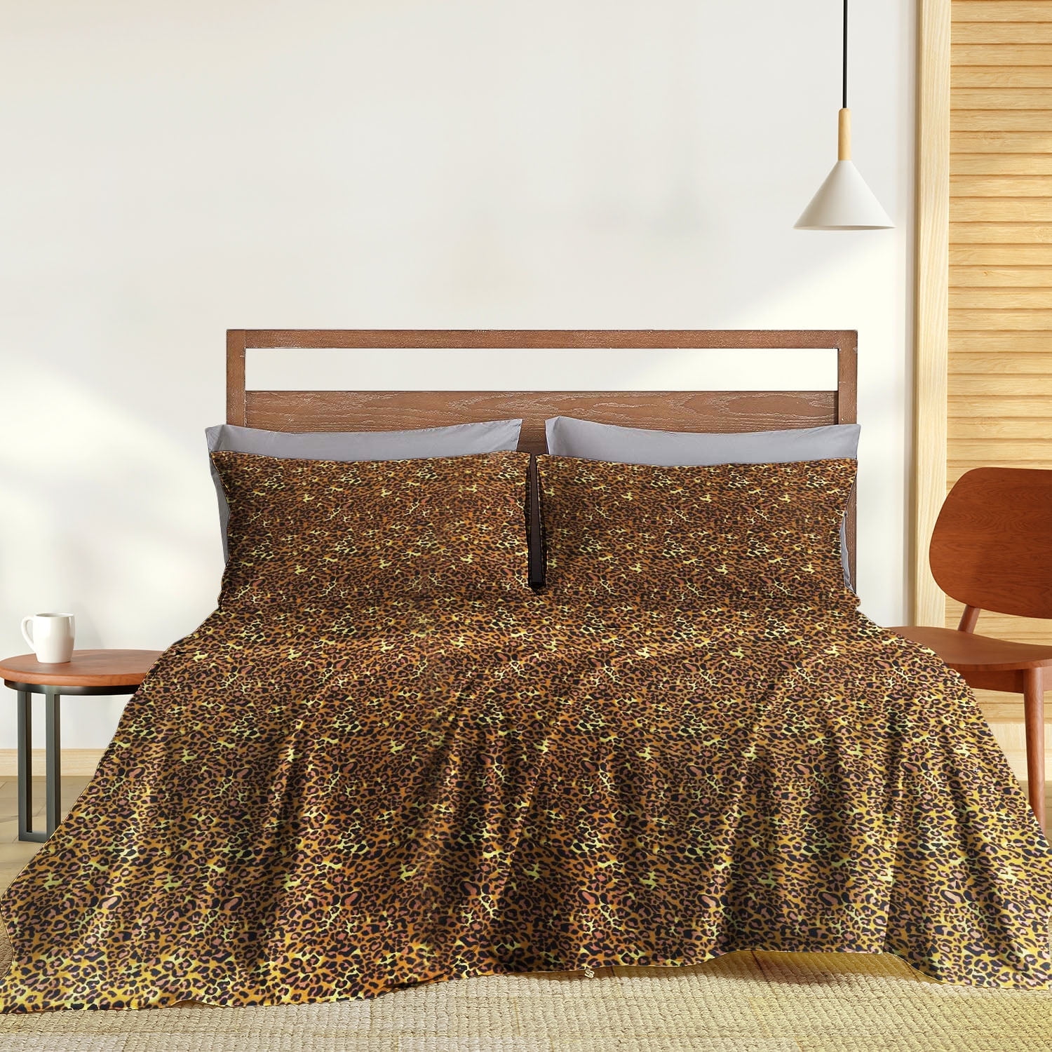 400 Thread Count 4 Piece Sheet Set Deep Pocket 8 Inch 100% Egyptian Cotton Color Leopard Print Size Queen