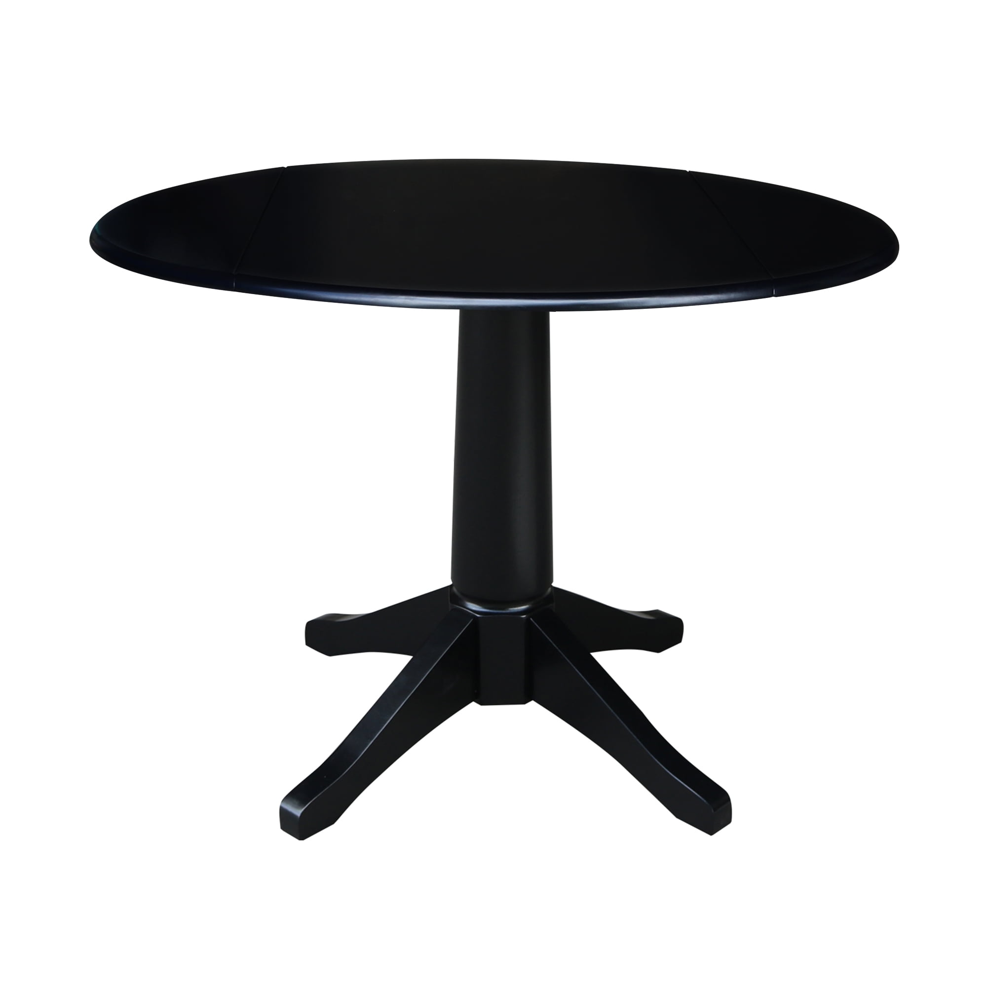 42" Round Solid Wood Black Dual Drop Leaf Pedestal Table by International Concepts