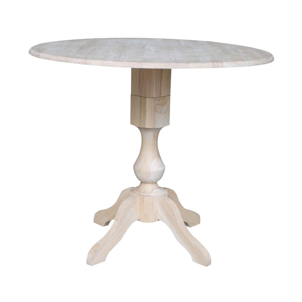 42" Round Solid Wood Dual Drop Leaf Pedestal Table - Unfinished - 36.3"H Counter Height by International Concepts