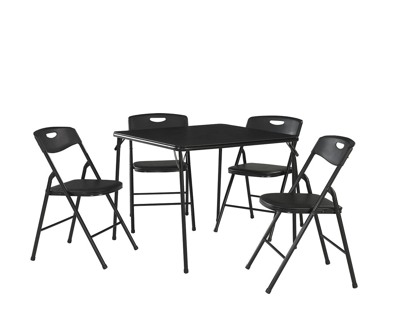 COSCO 34" Folding Card Table and 4 Resin Folding Chairs with Seatback Handles, Black