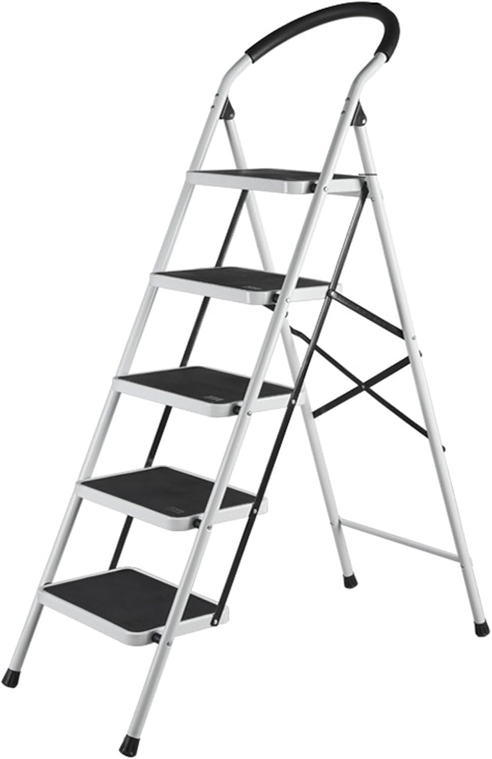 5 Step Ladder, Upgo Folding Step Stool with Extra Wide Anti-Slip Pedal, 330lbs Lightweight Portable Sturdy Steel Ladders with Handgrip for Household Kitchen Office Outdoor