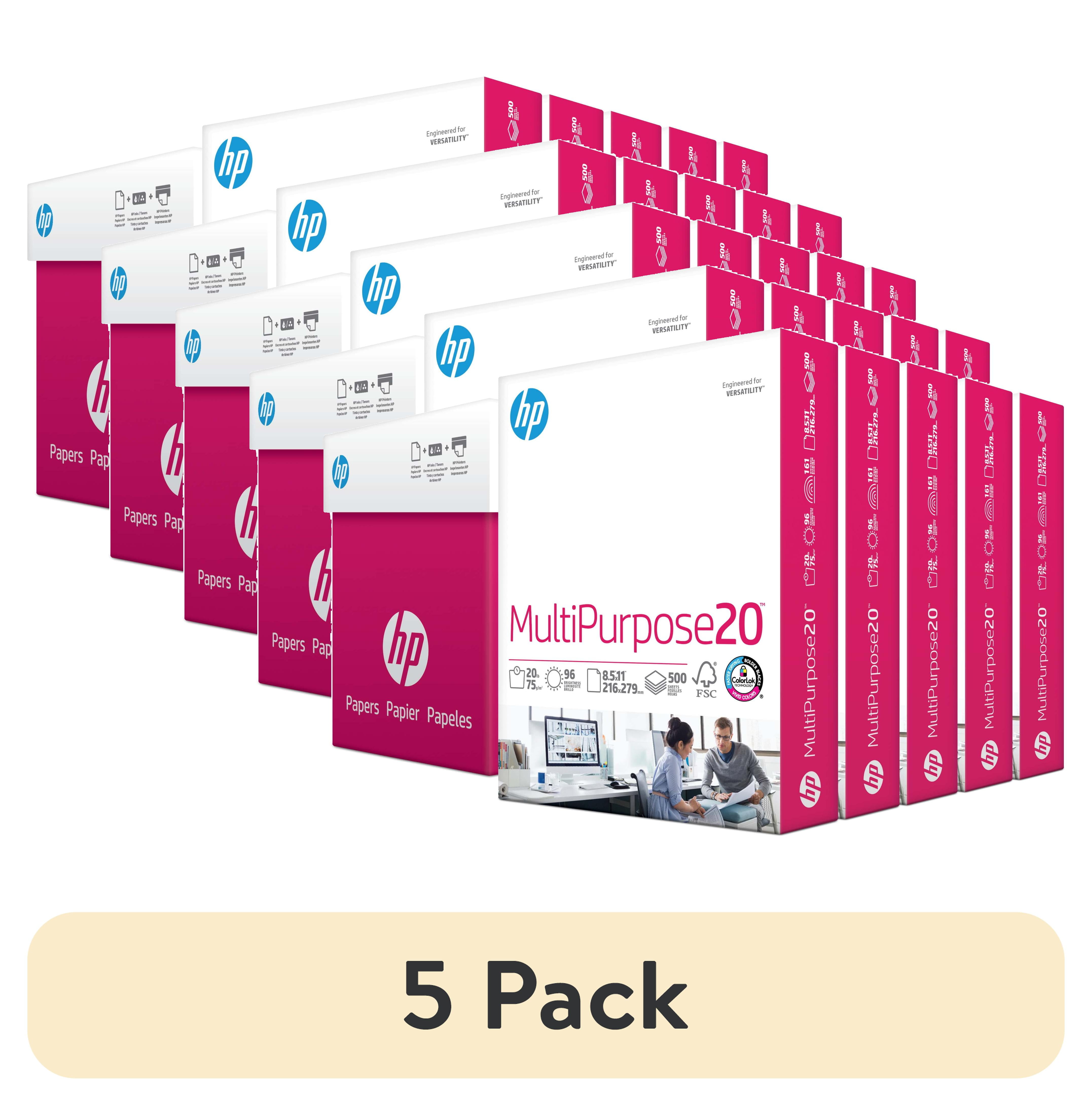 (5 pack) HP Printer Paper, Multipurpose, 8.5" x 11", 20 lb., 96 Bright, 5 Ream Case - 2500 Sheets