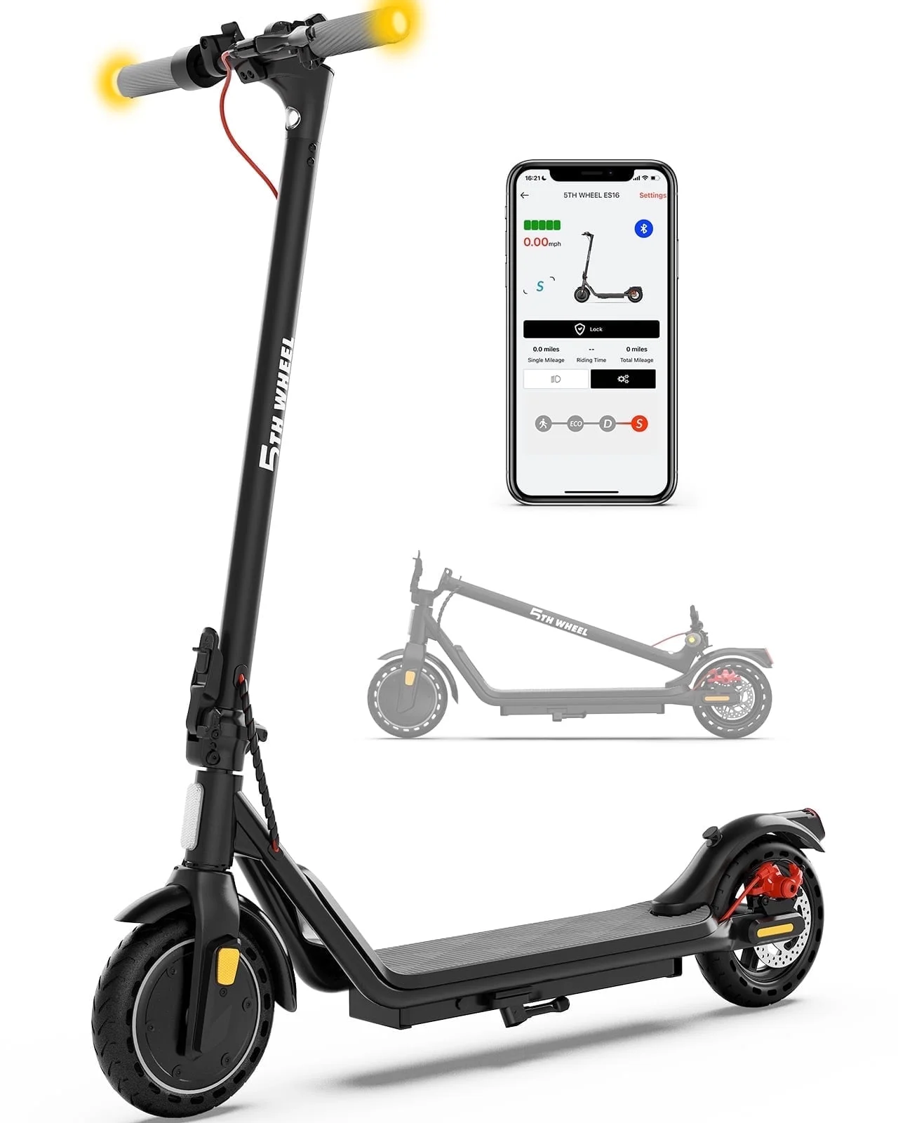 5TH WHEEL W16S 300W Electric Scooter with Turn Signal, 8.5” Solid Tires, 18mph & 12Miles Range, Folding Commuting E-Scooter for Adults with APP Control