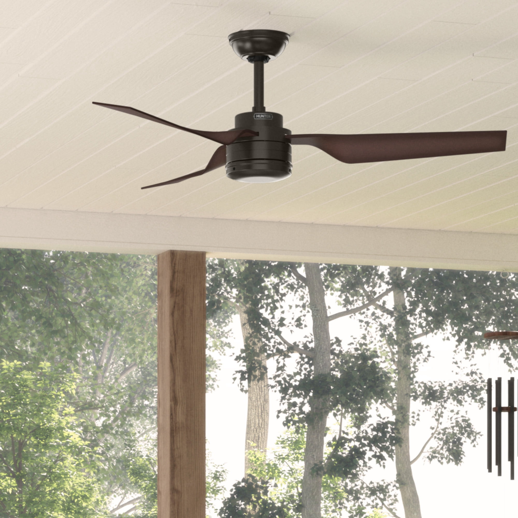 Hunter 52 inch Outdoor or Indoor Ceiling Fan No Light - Ceiling Fan without Light, For Patio, Porch, Garage, or Living Room, Standard Mount, 3 Blades, Wall Control - Cabo Frio 50258, New Bronze