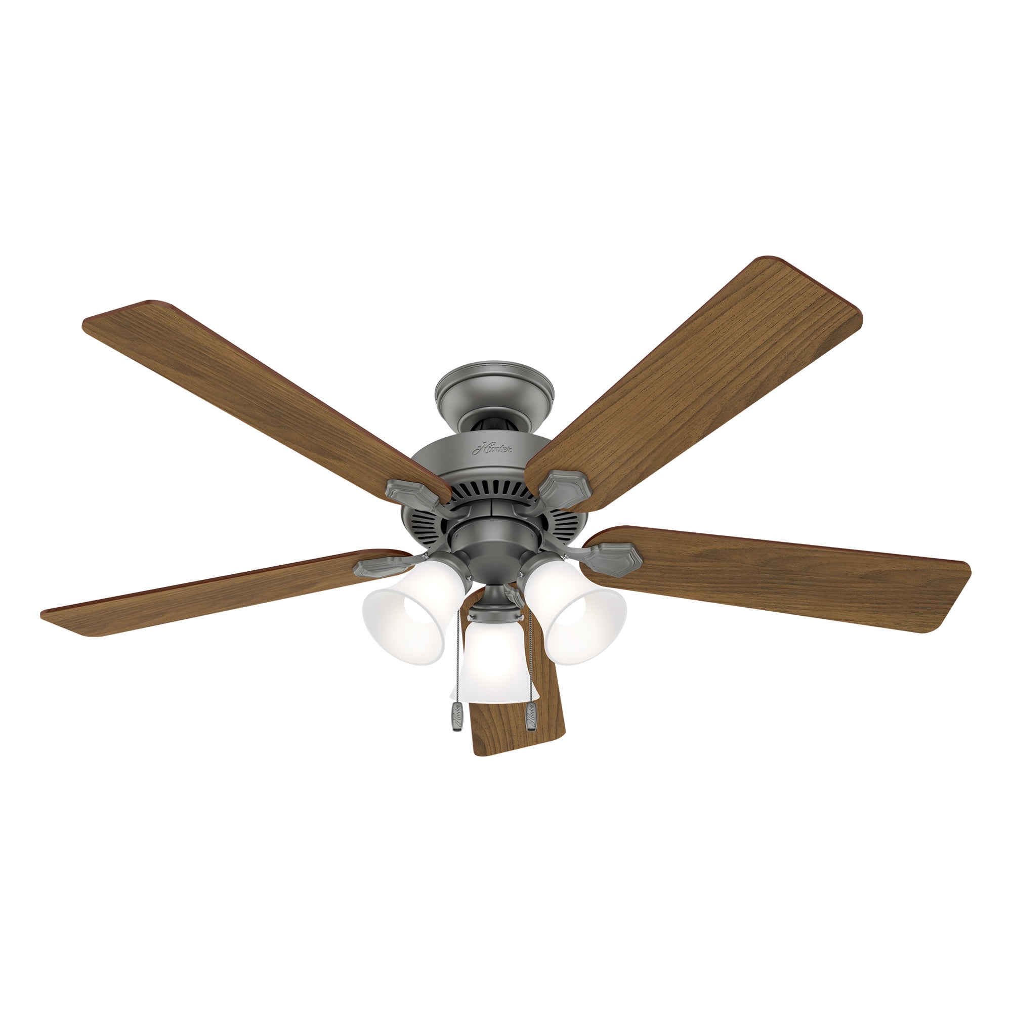 Hunter - Swanson Indoor Ceiling Fan With Light, 52-inch, Matte Silver, Casual-style, 3-speed WhisperWind Motor, 50894, for living rooms, bedrooms, home offices, kitchens