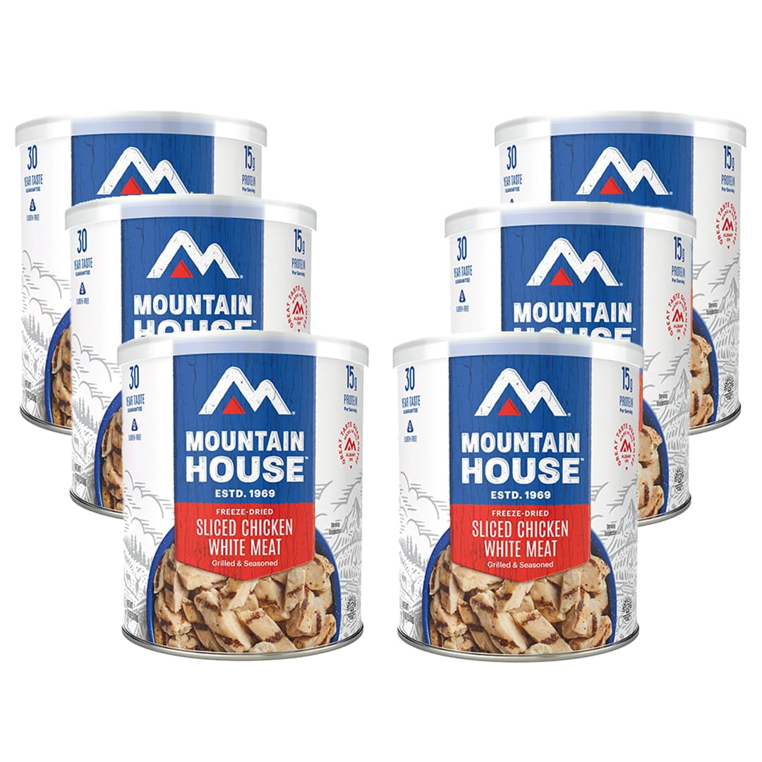 Mountain House Freeze-Dried Grilled Sliced Chicken White Meat, #10 Cans, 24 Servings per Can, 6-Pack, Long-Lasting Multi-Serving Food for Camping, Hiking | 30 Years Shelf Life | Made in USA