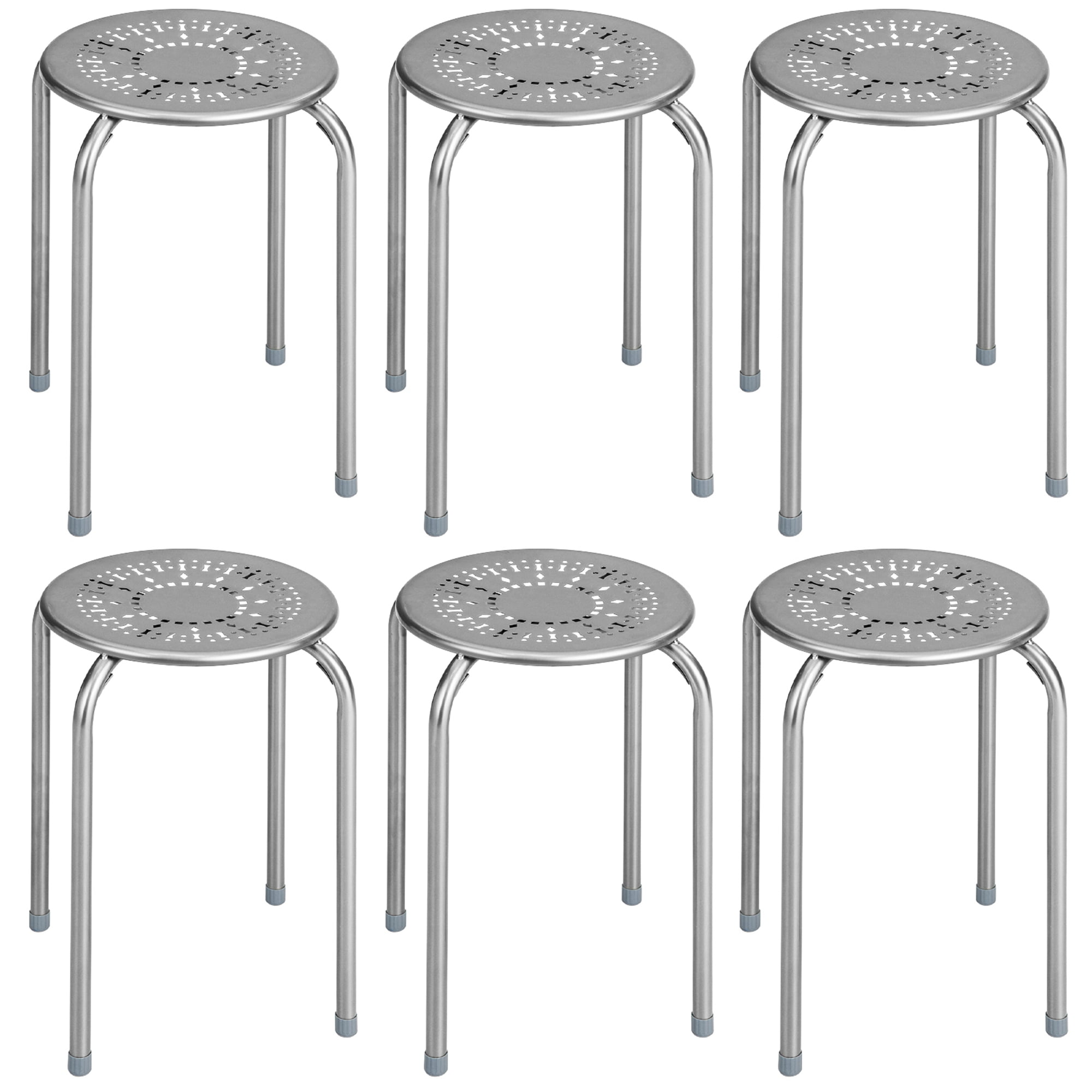 Costway Set of 6 Stackable Metal Stool Set Daisy Backless Round Top Kitchen Grey