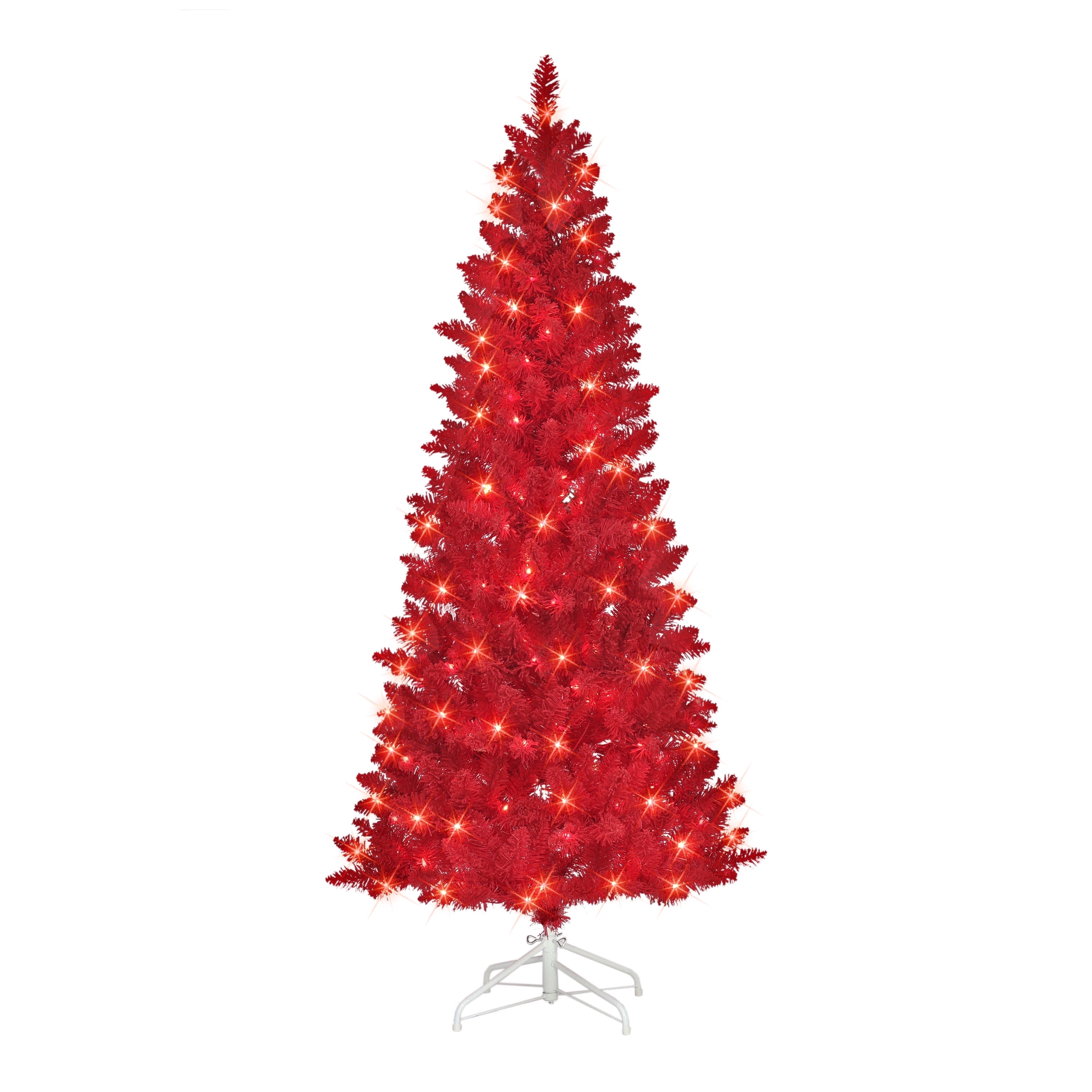6.5 ft Pre-lit Flocked Fashion Red Tree 475 Tips 200 Warm White LED Lights