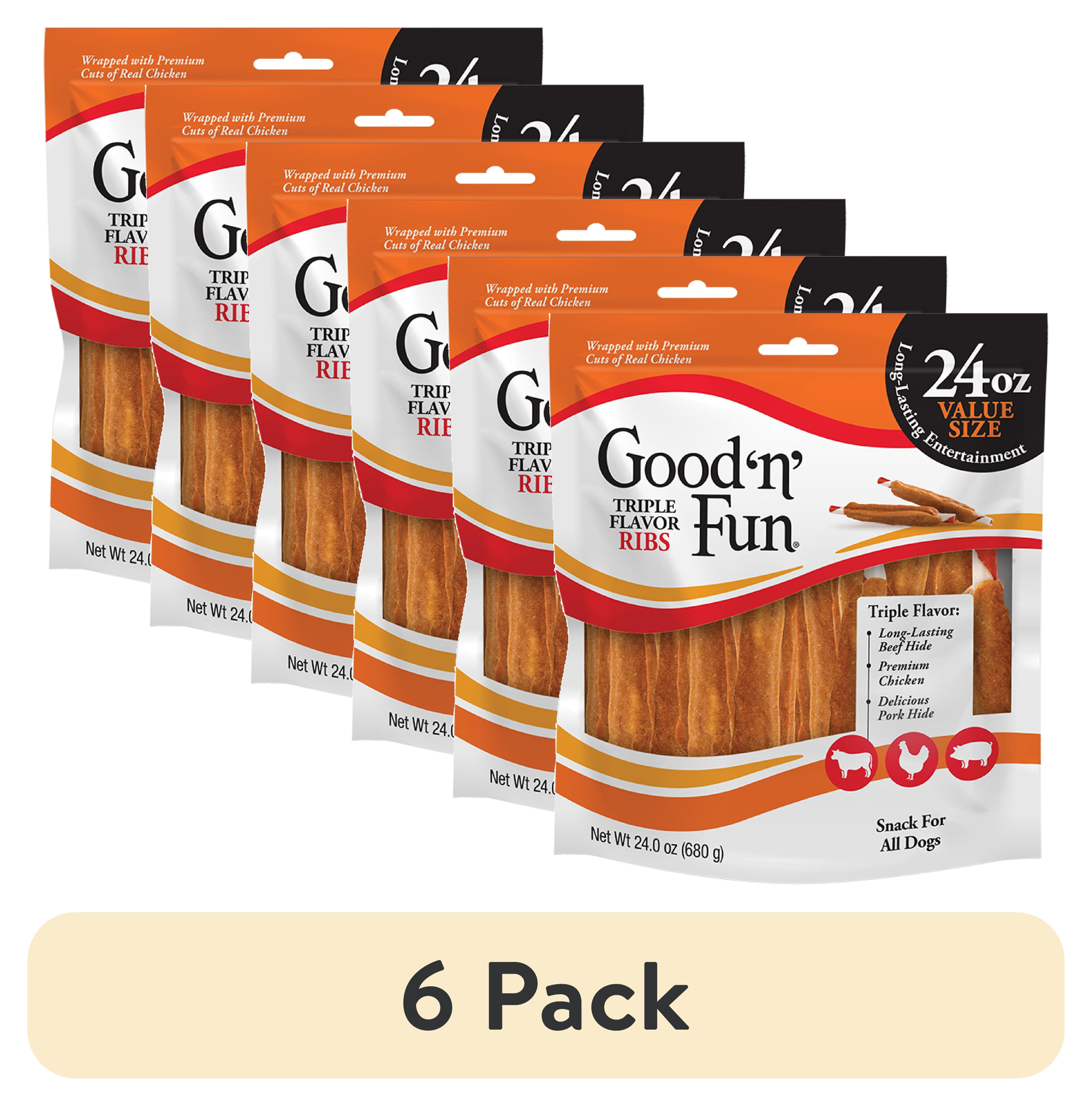 (6 pack) Good 'n' Fun Triple Flavor Ribs, Rawhide Chews for All Dogs, 24 oz.