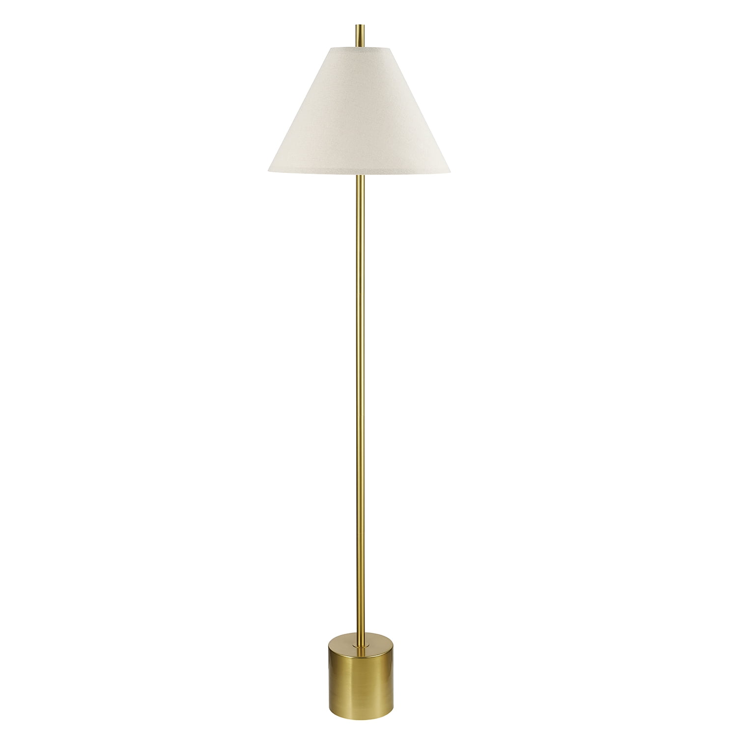 60" Matte Brass Floor Lamp with Beige Linen Shade