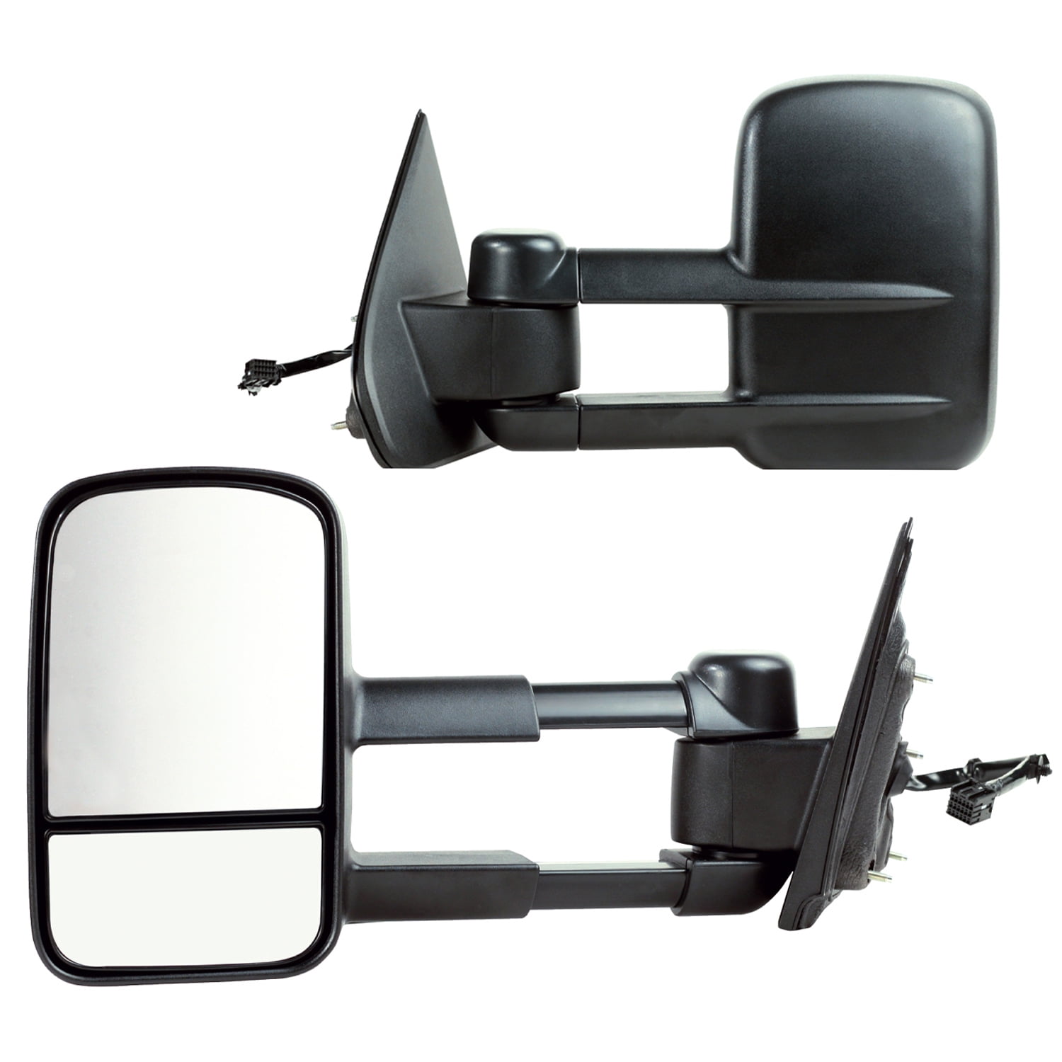 62147-48G - Fit System Towing Mirror Pair for 14-18 Silverado/Sierra 1500, 15-18 2500, 3500, txt black, extendable, dual lens, 1st design, (no signal/power fold/side reflector/BLIS), fold, Heated Pwr