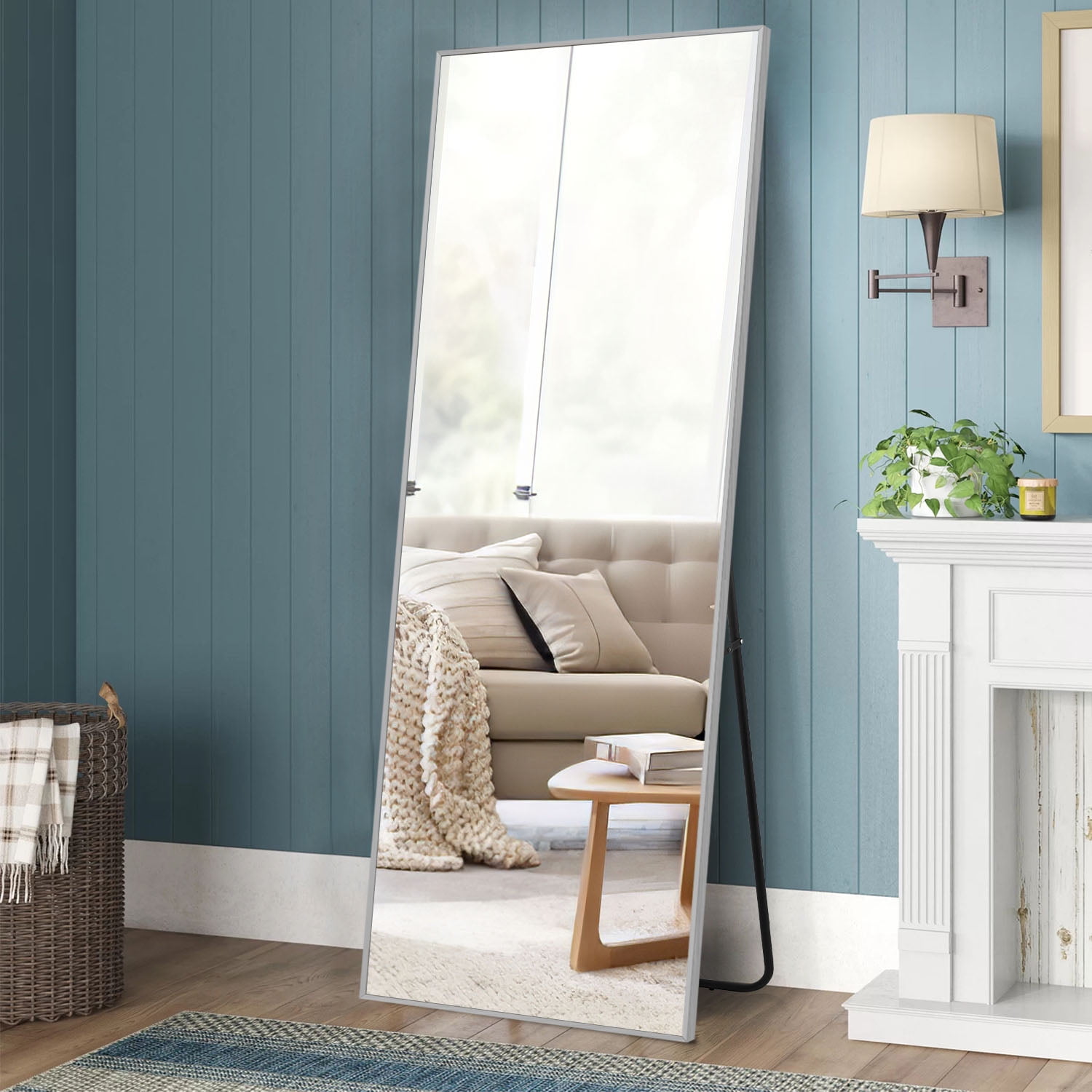 65"x22" Aluminum Alloy Frame Full Length Mirror with Bracket,Silver