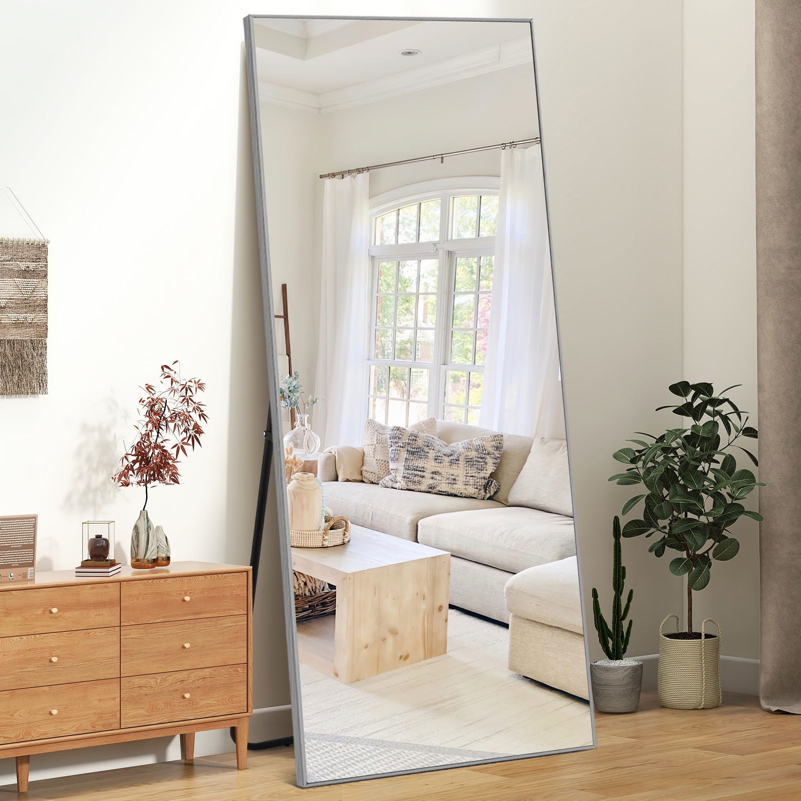 65"x22" Modern Rectangle Full Length Mirror Floor Mirror Full Mirror with Bracket,Silver