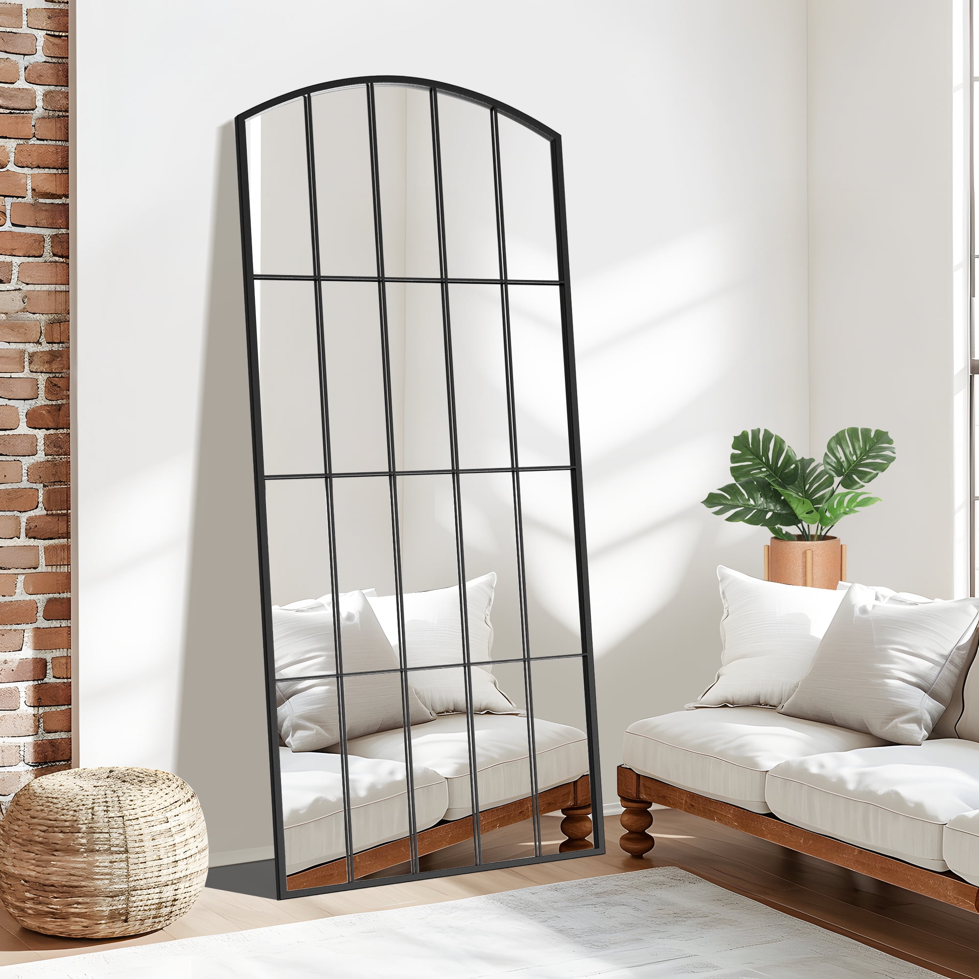 67"x28" Arched Full Length Mirror Iron Framed Window Mirror,Black
