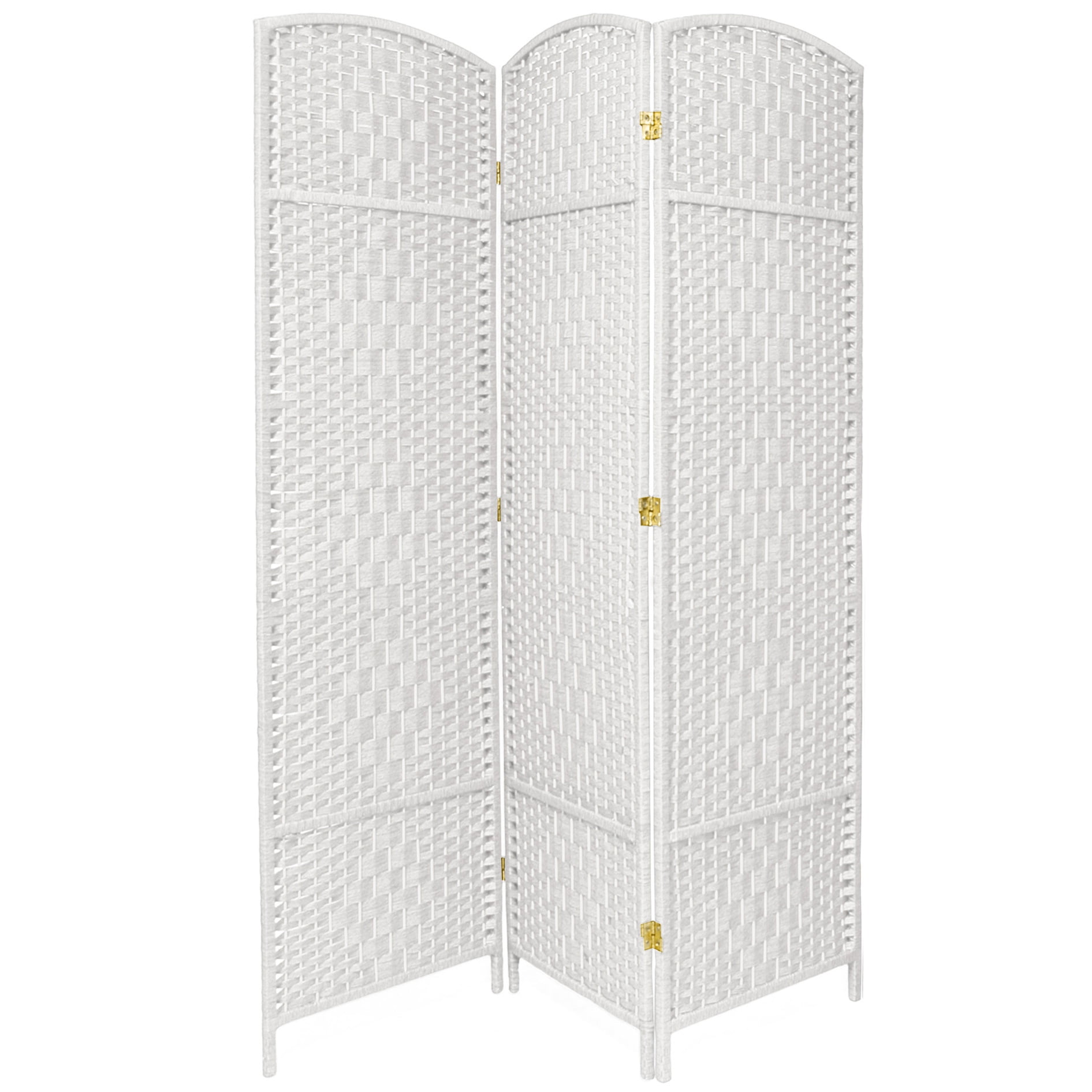 7 ft. Tall Faux Rattan Fiber Diamond Weave Privacy Screen Room Divider - White - 3 Panels