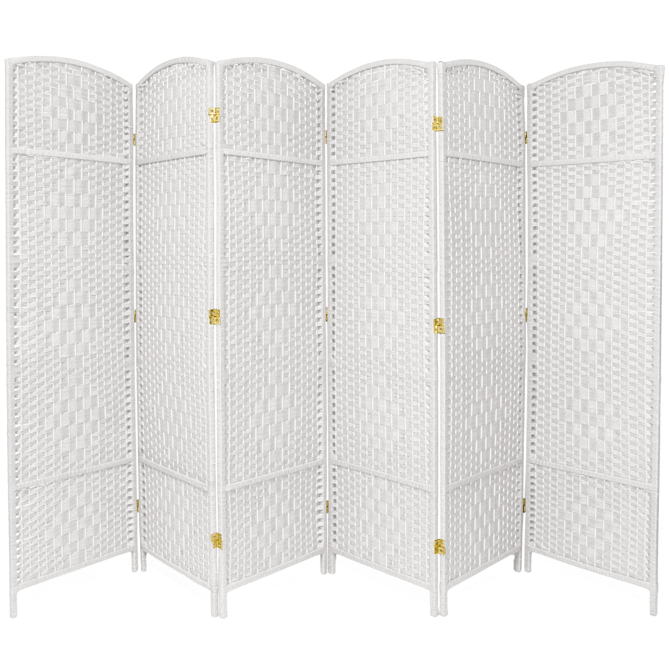 7 ft. Tall Faux Rattan Fiber Diamond Weave Privacy Screen Room Divider - White - 6 Panels