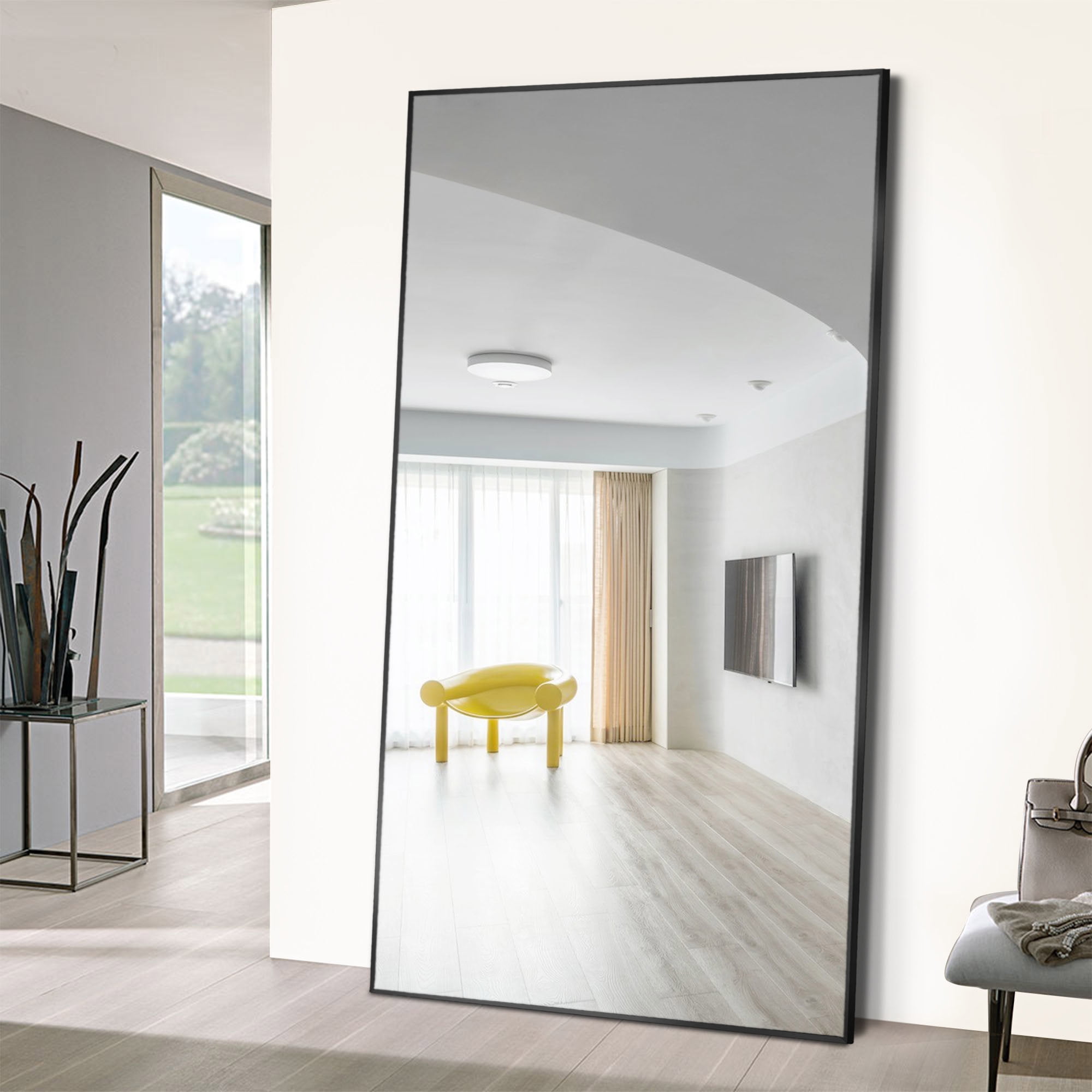 71"x32" Rectangular Full Length Floor Mirror with Stand Elegant Black