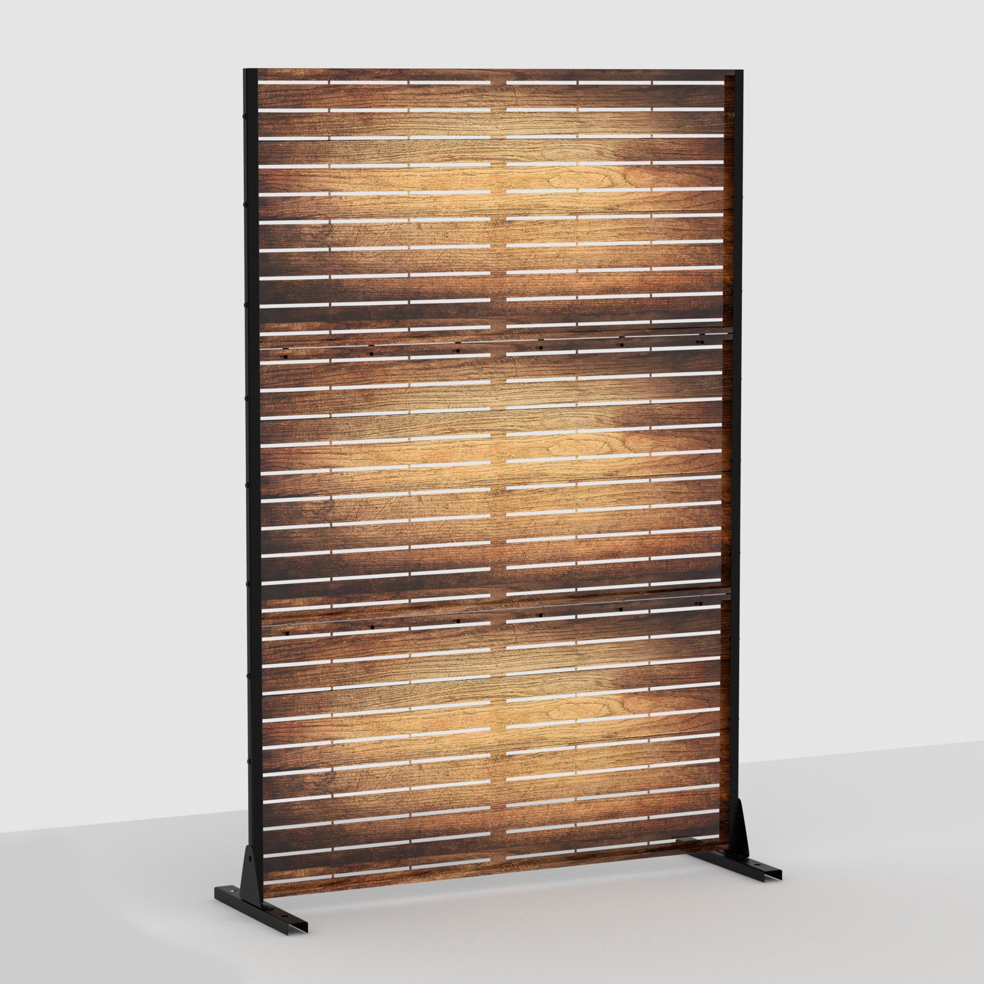 72"x47" Outdoor Privacy Screen with Stand Veneer Metal Balcony Decorative Screen,Black