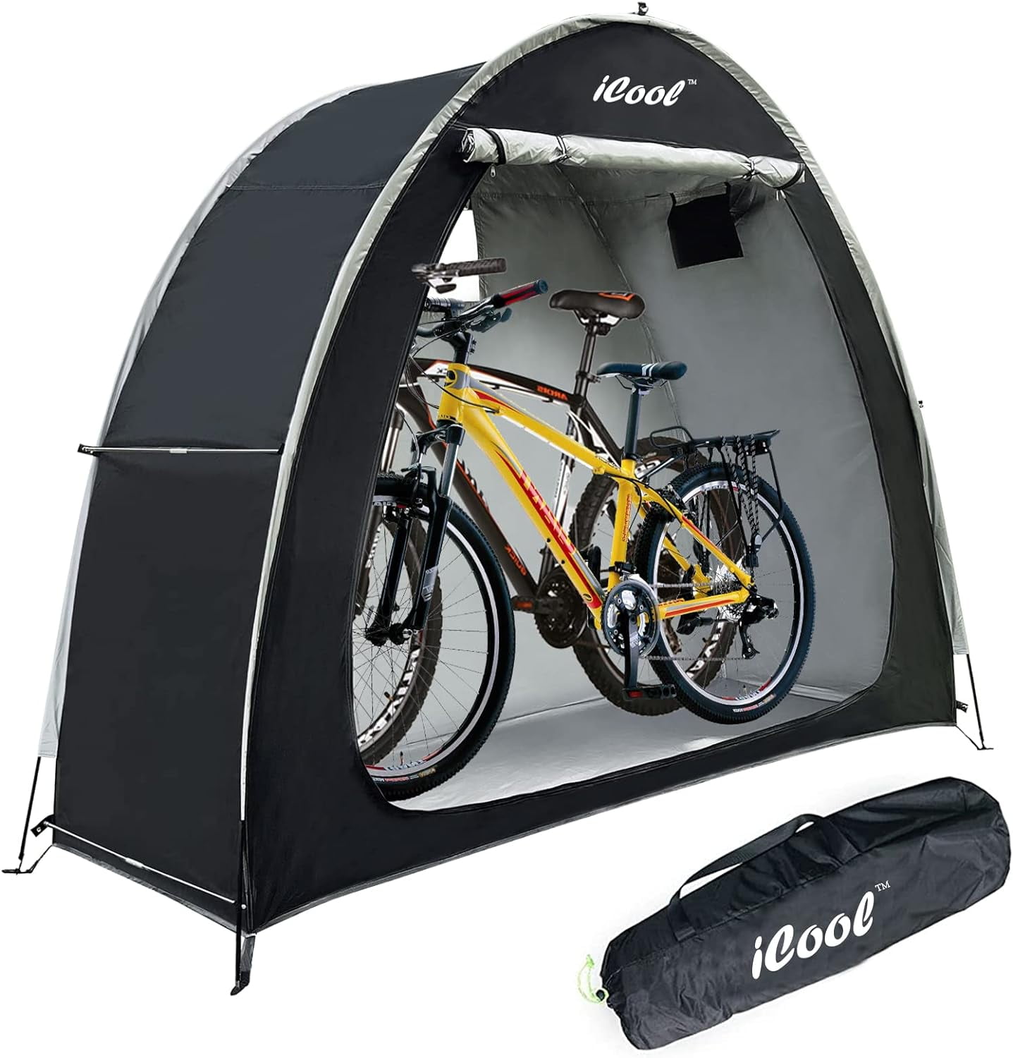 iCool Outdoor Bike Cover Storage Shed Tent, 210D Oxford Thick Waterproof, Storage of 2 Bicycle-Black