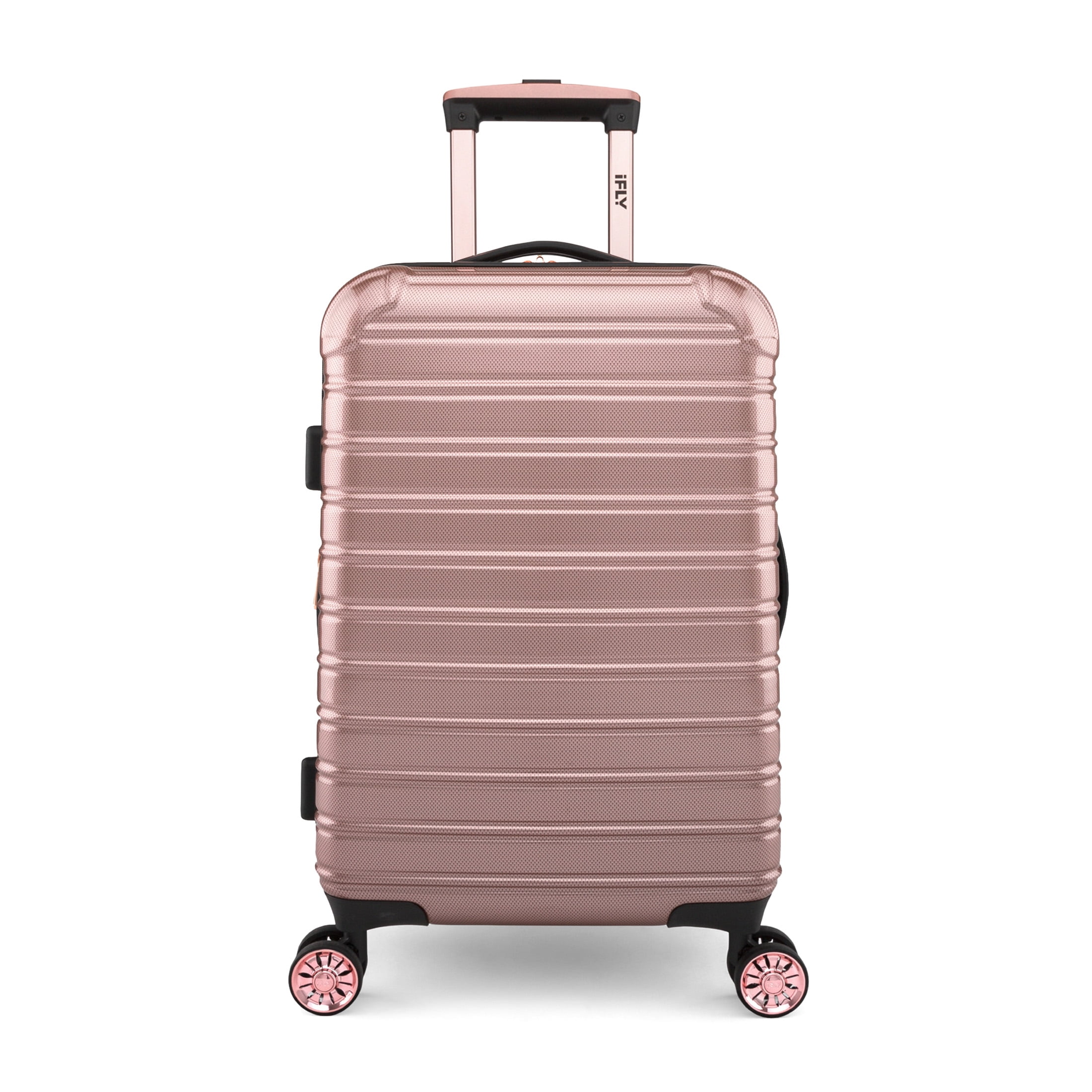 iFLY Hardside Fibertech Luggage 20" Carry-on Expandable Spinner Luggage for Travel, Rose Gold