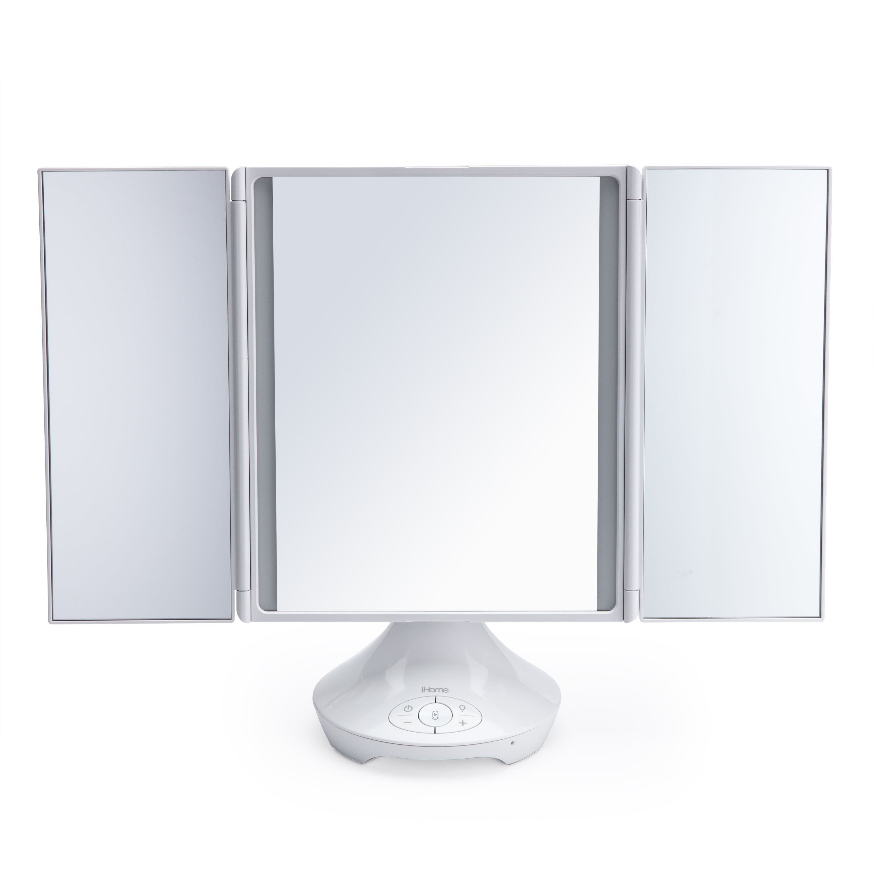 iHome Beauty iCVBT40 15" x 9" Trifold Tabletop Vanity Mirror with Bluetooth Speaker, White