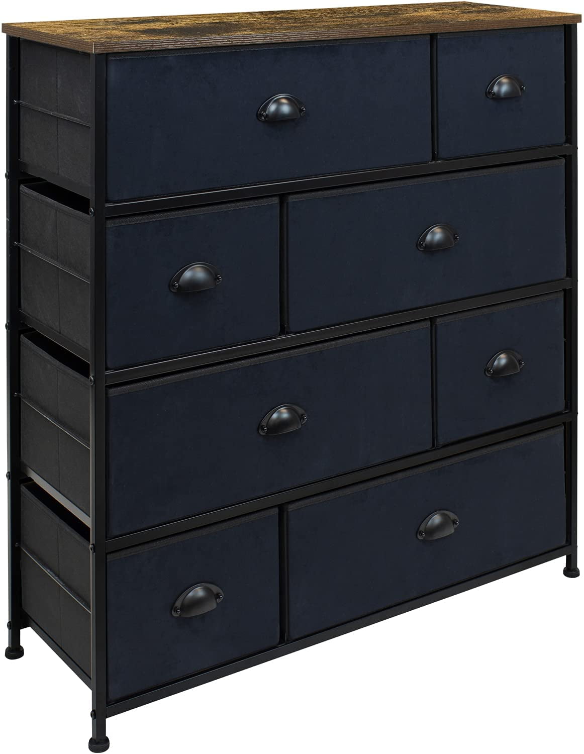 8 Drawers Dressers for Bedroom, Chest for Bedroom Office Organization - Steel Iron Frame, Rustic Farmhouse Wood Top - Black
