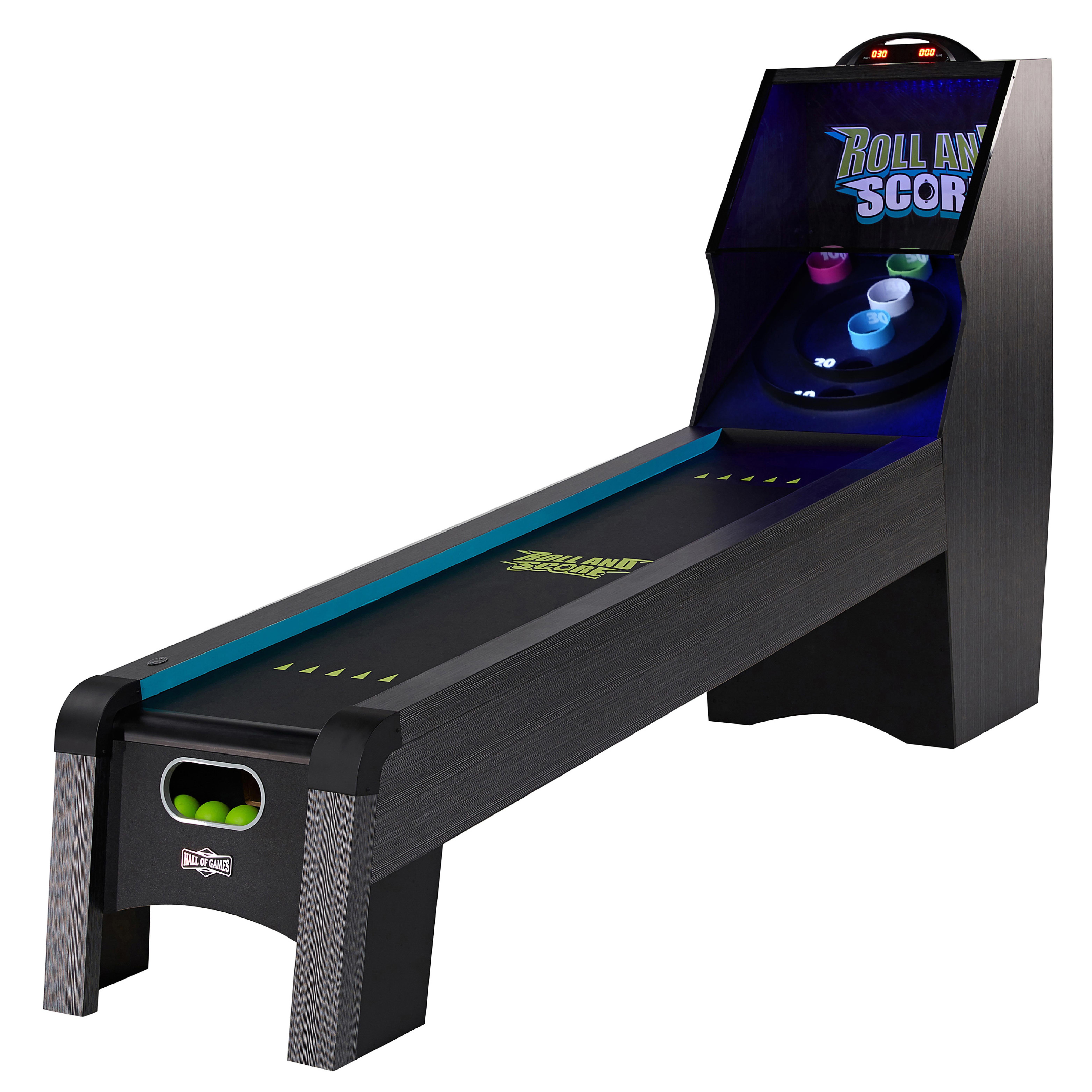 9 ft. Arcade Roll and Score Game with LED Lights and Electronic Scorer, Black by Hall of Games
