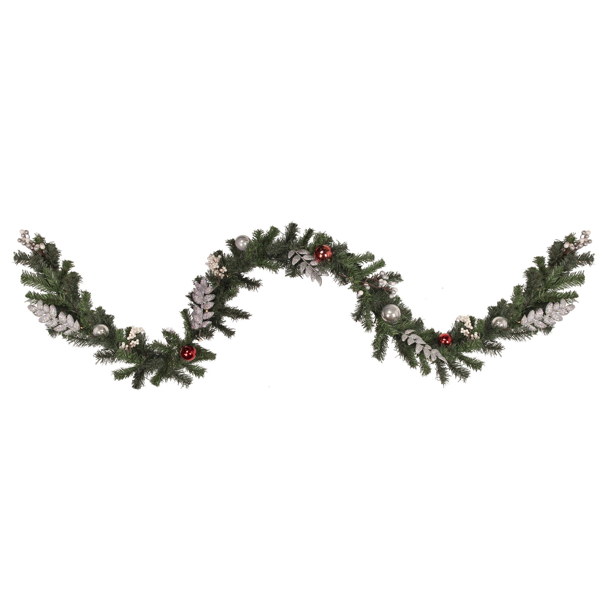 9' Pre-Lit Decorated Green Pine Artificial Christmas Garland Warm White LED Lights