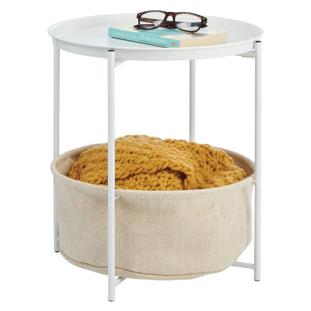 mDesign Steel Single Drawer Side Table and Basket Storage Unit - White